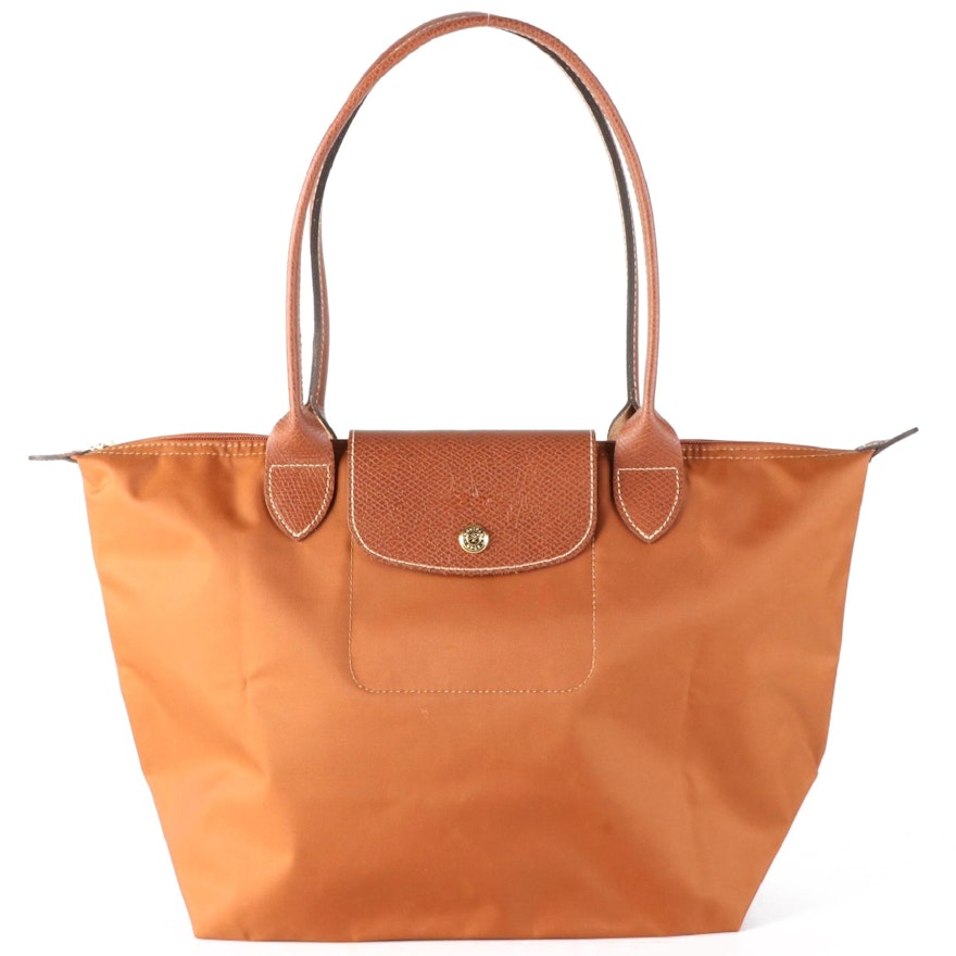 Longchamp Le Pliage Foldable Shopping Tote Bag in Nylon and Leather