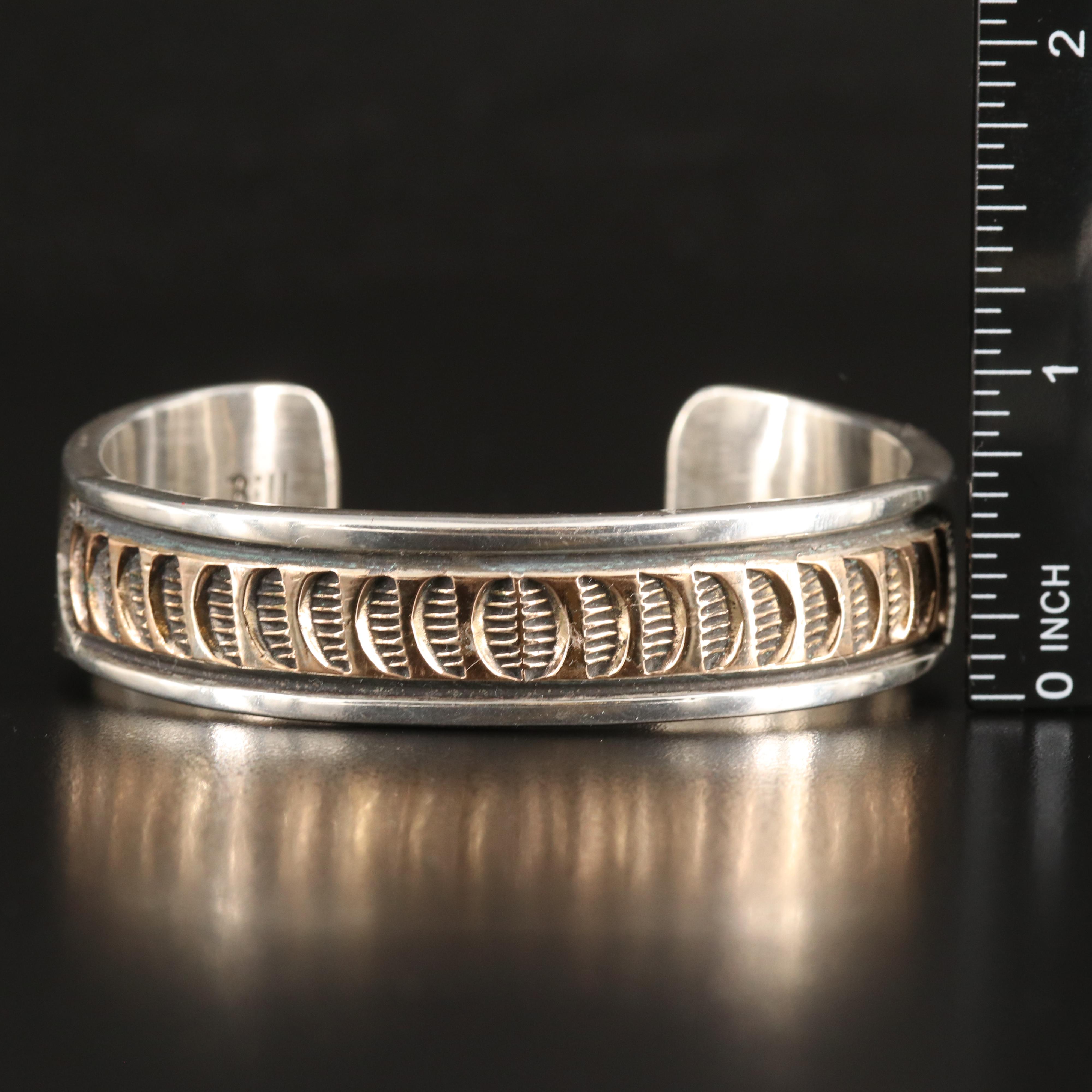 Mary and Ken Bill Navajo Diné Sterling Cuff with Gold-Filled Accent