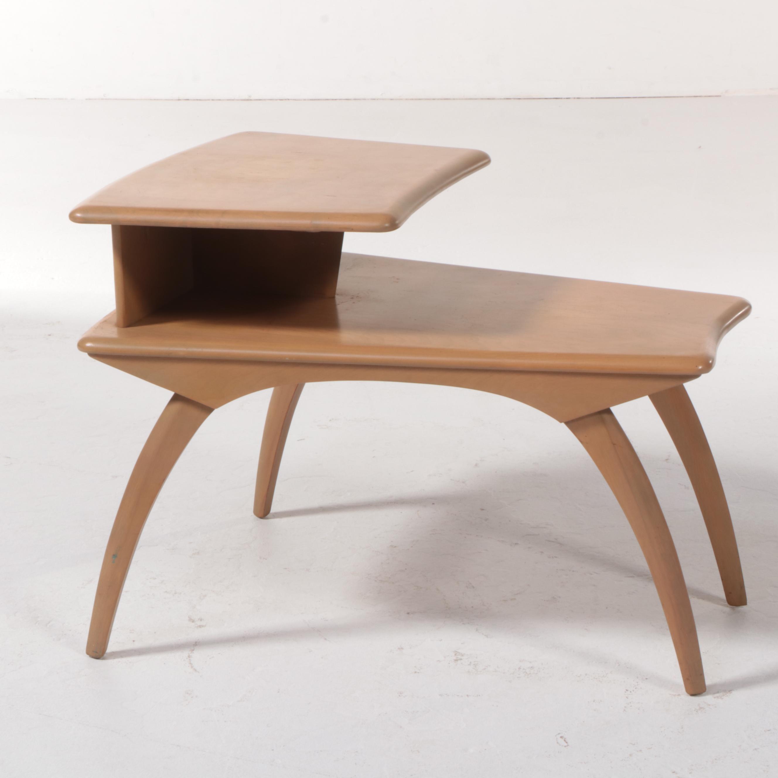 Heywood-Wakefield Mid Century Modern Two-Tier Side Table in Platinum Finish