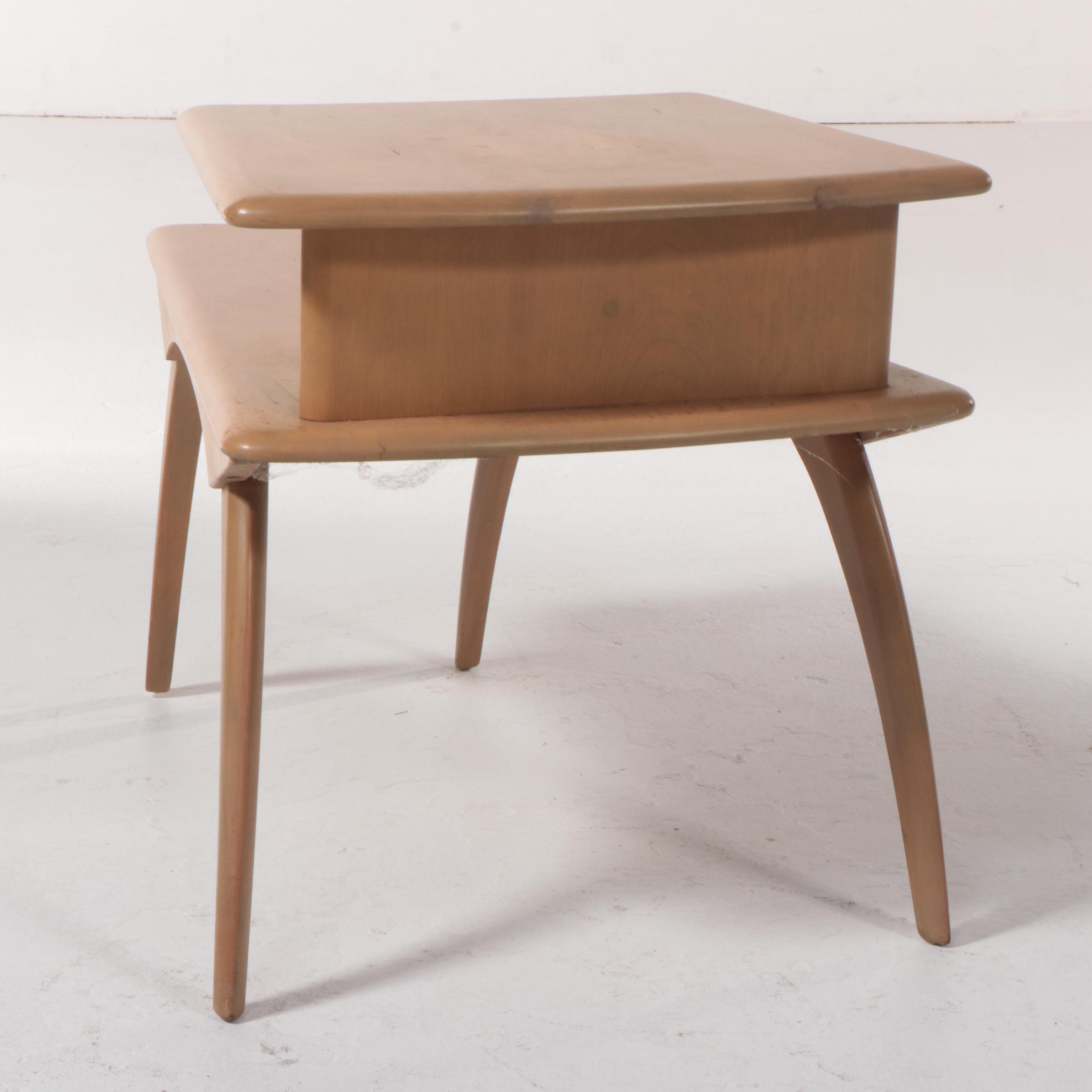 Heywood-Wakefield Mid Century Modern Two-Tier Side Table in Platinum Finish