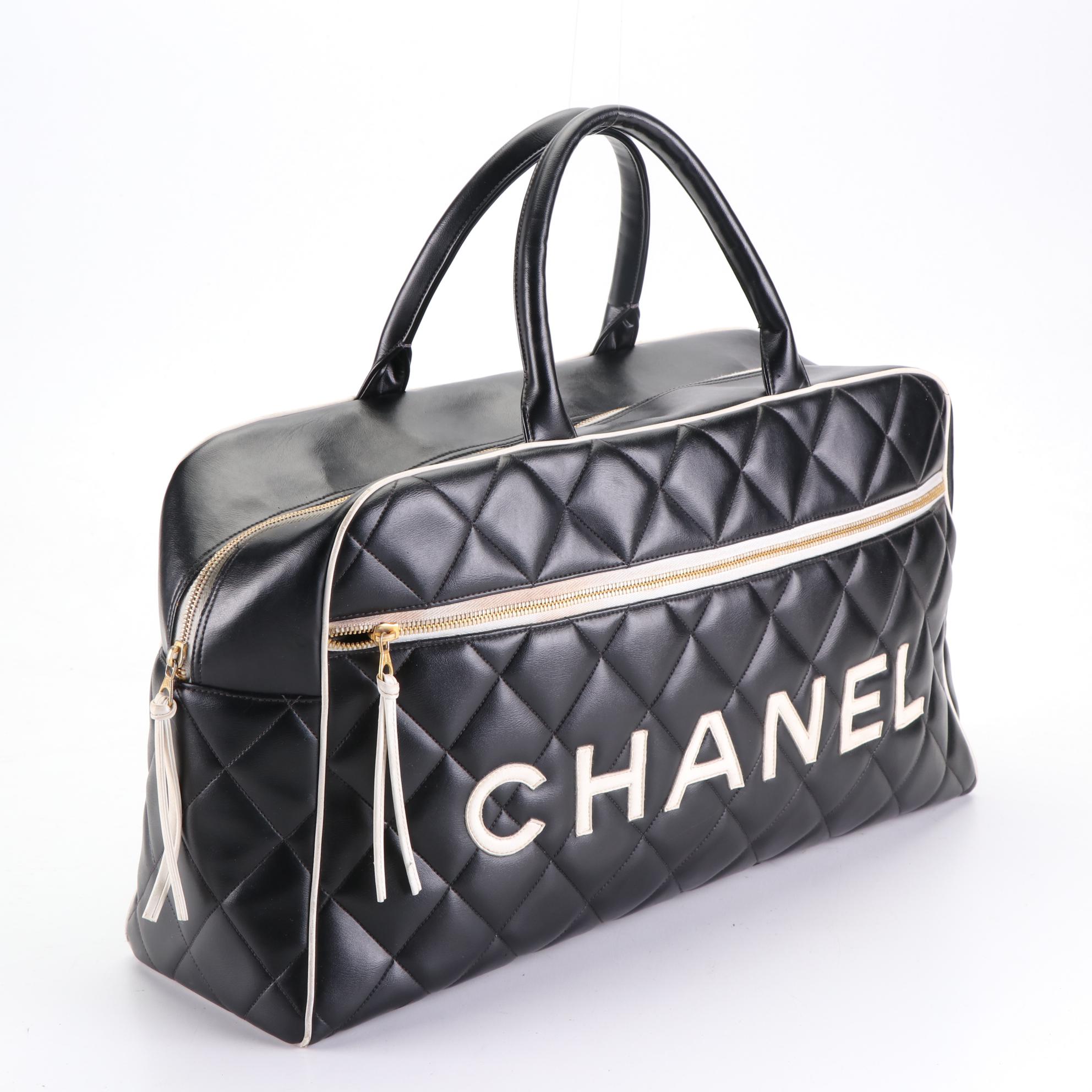Chanel Logo Weekender Bag in Quilted Diamond Stitch Leather