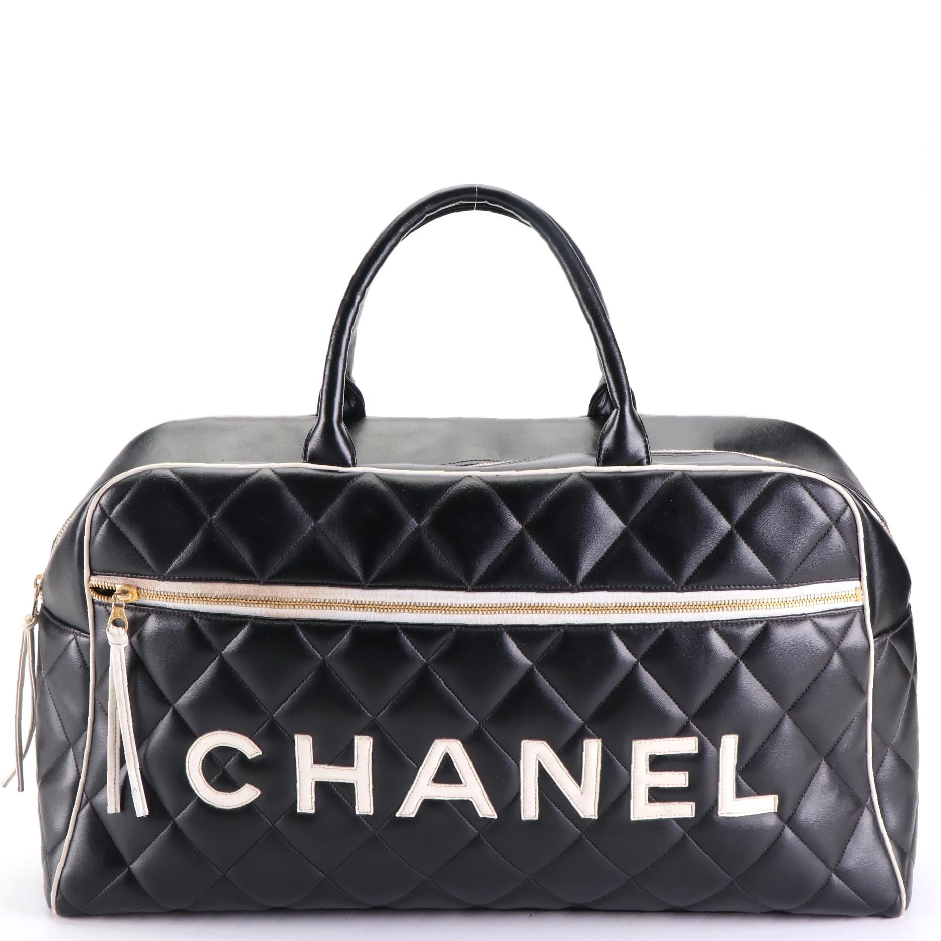 Chanel Logo Weekender Bag in Quilted Diamond Stitch Leather