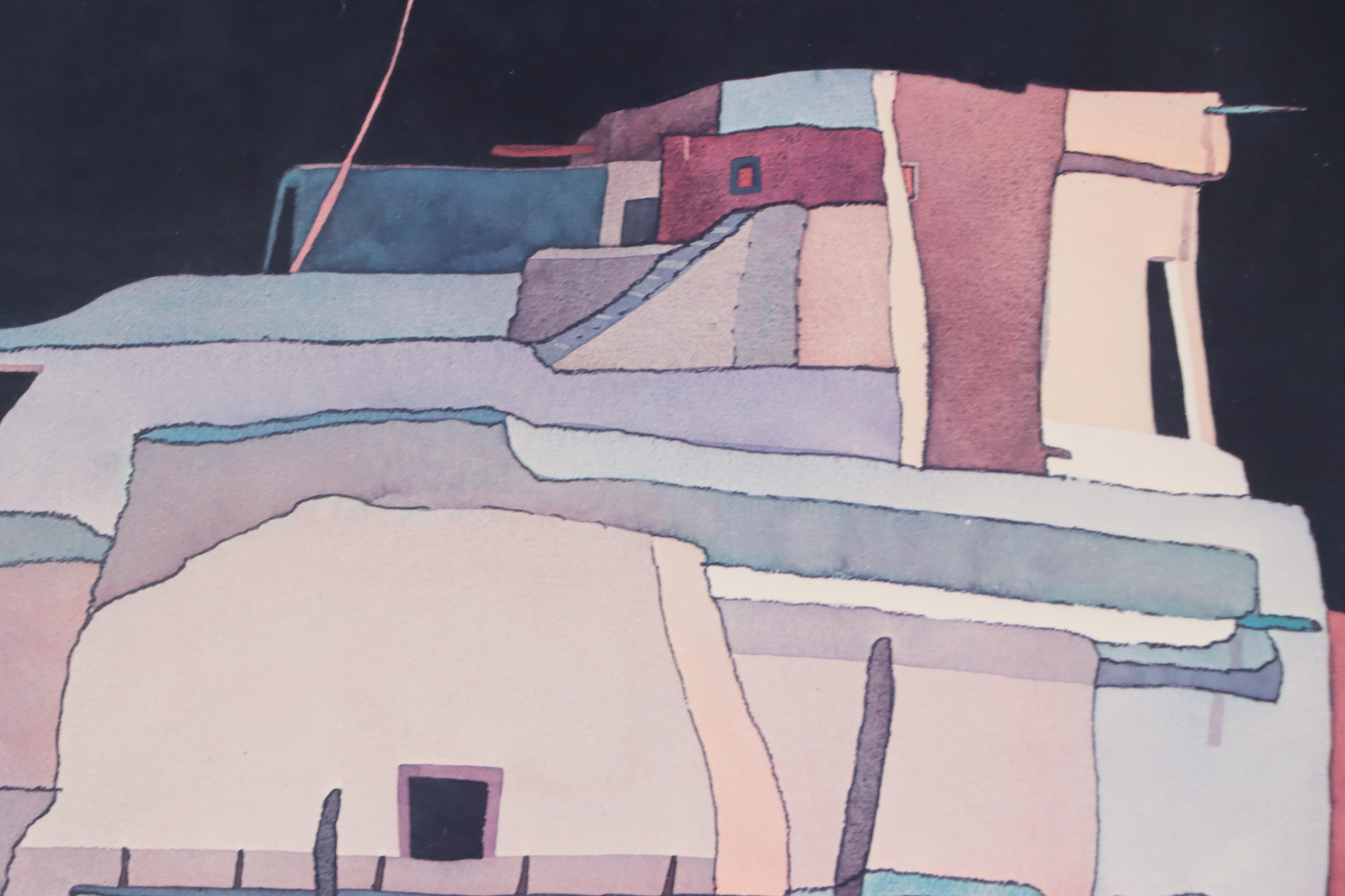 Offset Lithograph After Sari Staggs "Night Village," Late 20th Century