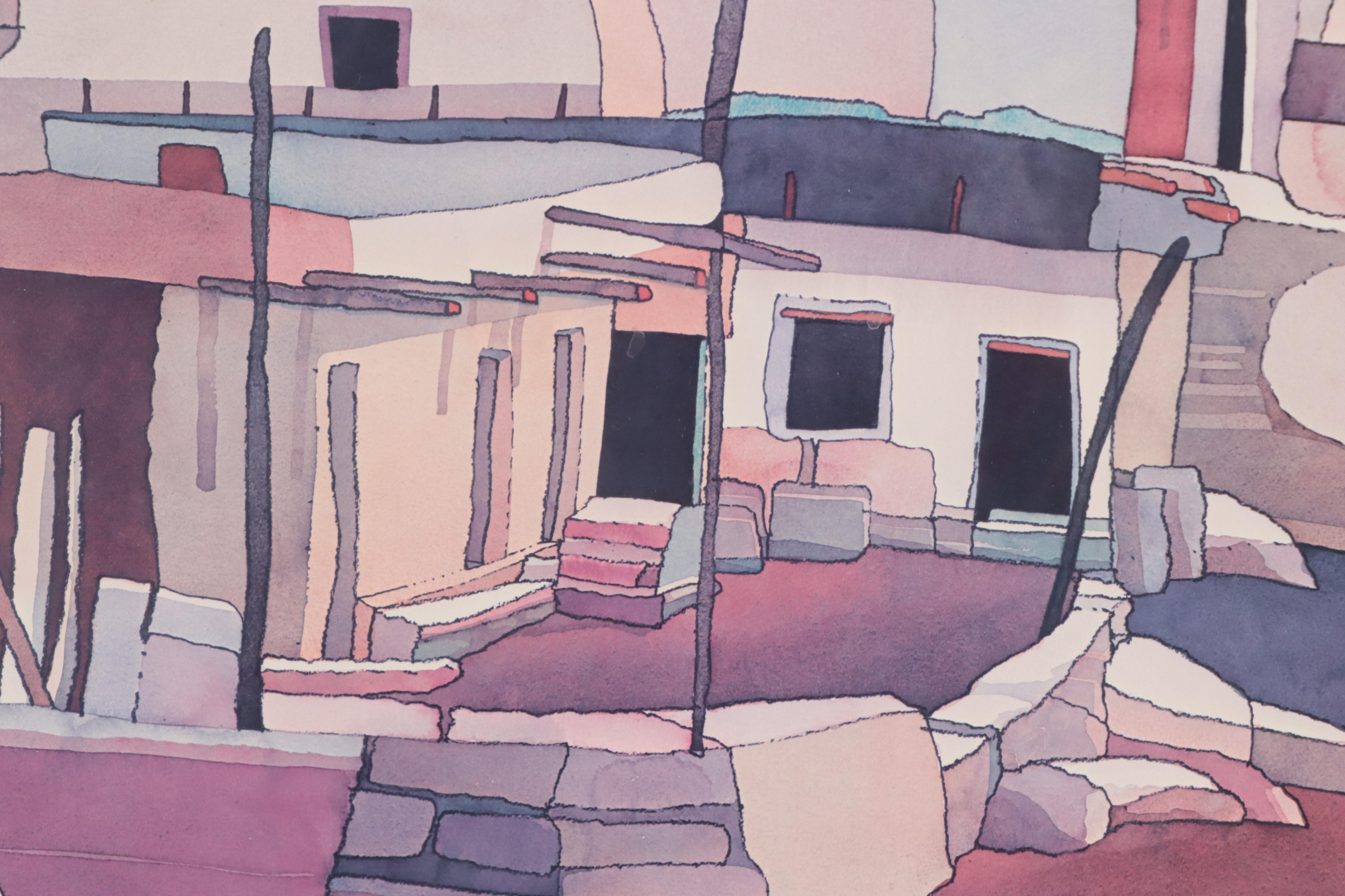 Offset Lithograph After Sari Staggs "Night Village," Late 20th Century