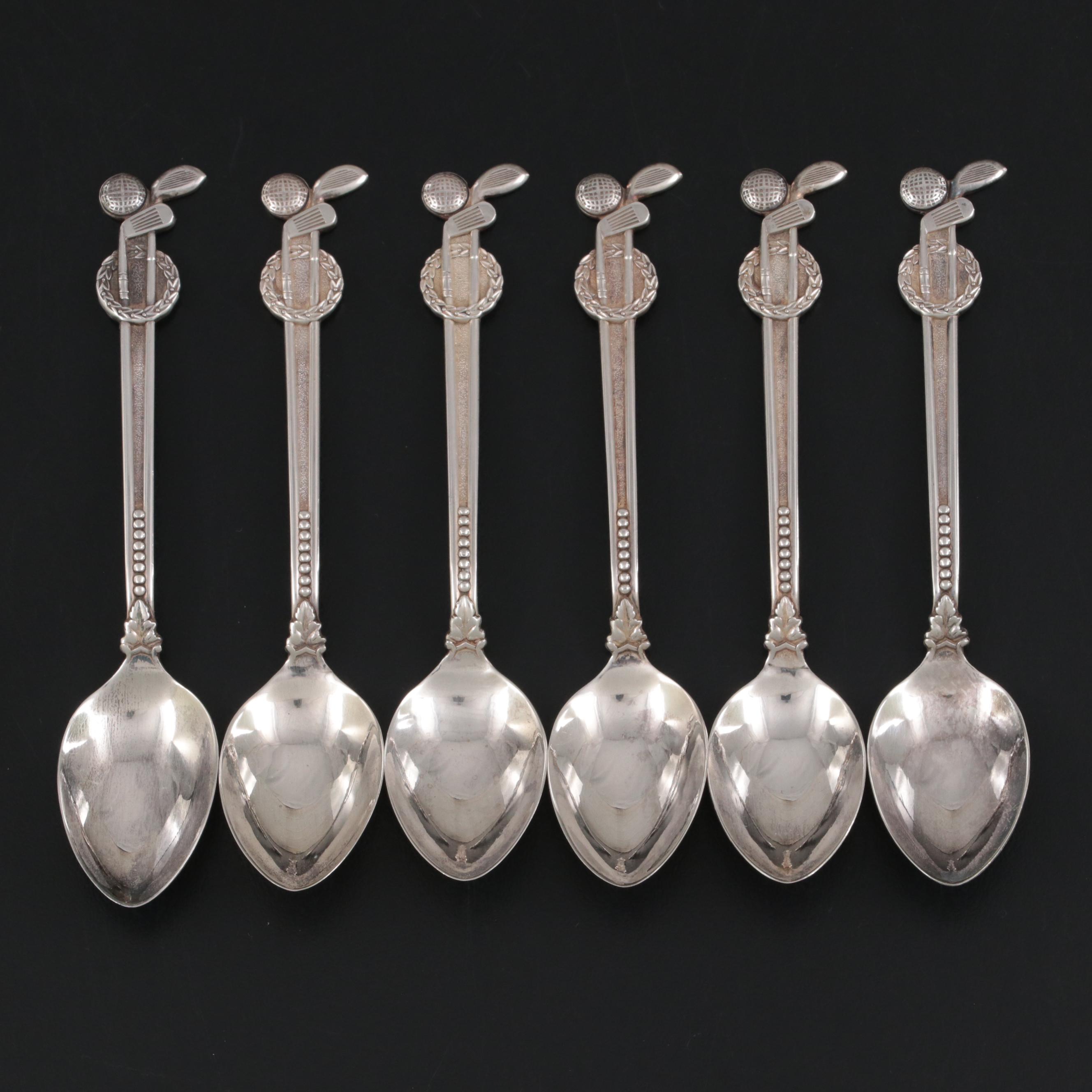 Daimaru Sterling Silver Golf Themed Demitasse Spoons in Case