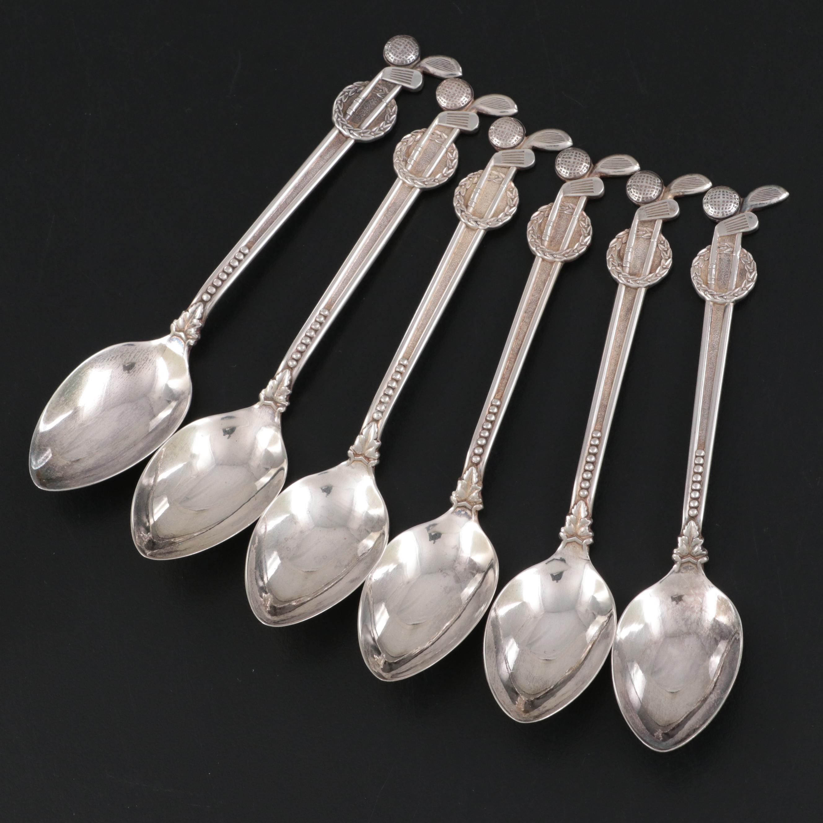 Daimaru Sterling Silver Golf Themed Demitasse Spoons in Case