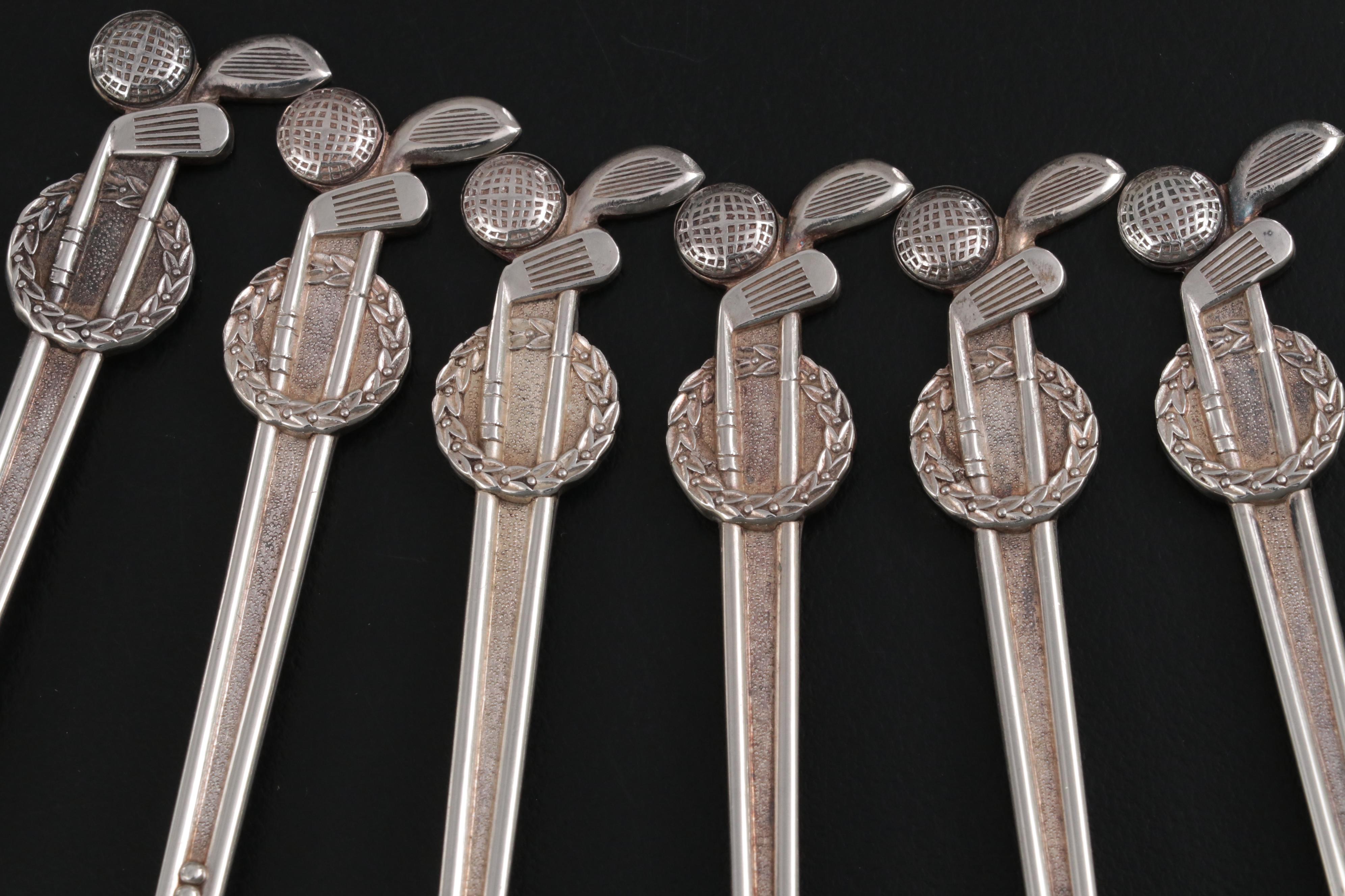 Daimaru Sterling Silver Golf Themed Demitasse Spoons in Case
