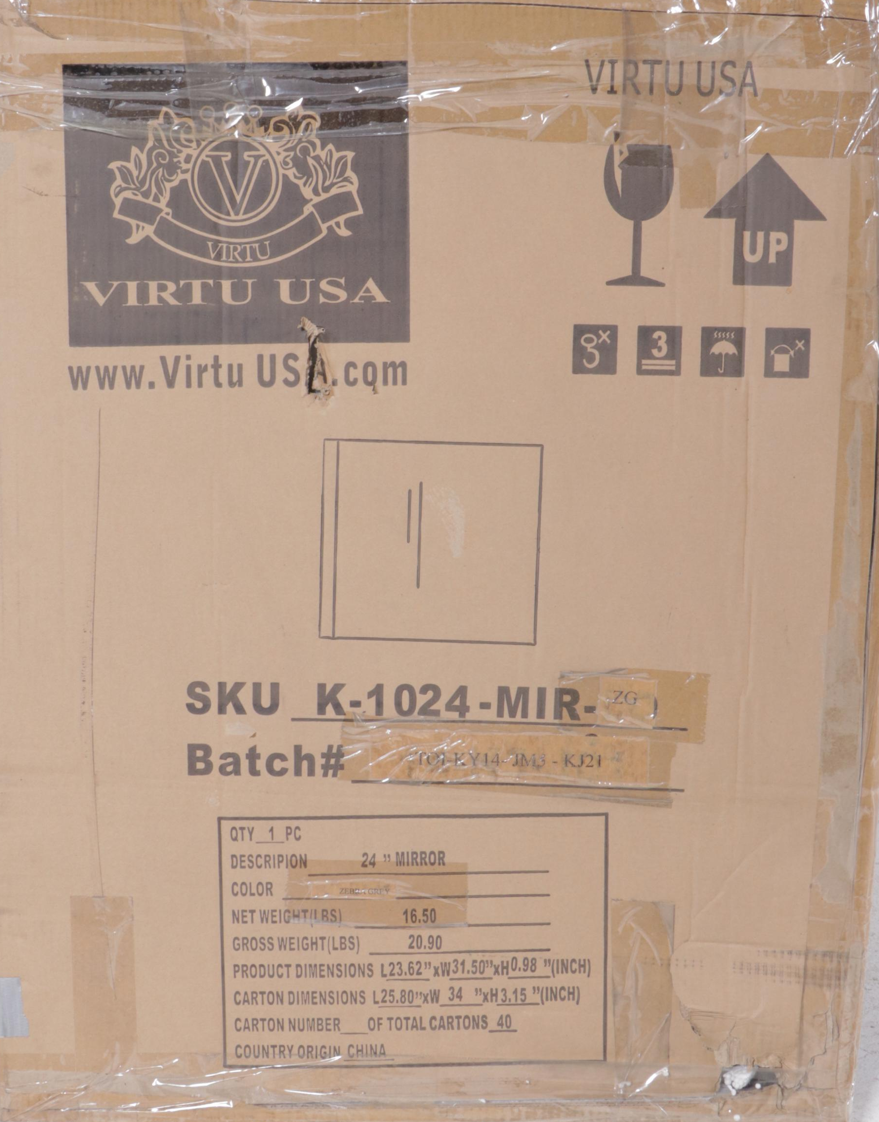 Virtu USA "Dior" Bath Vanity Cabinet Plus Sink and Wall Mirror in Zebra Grey