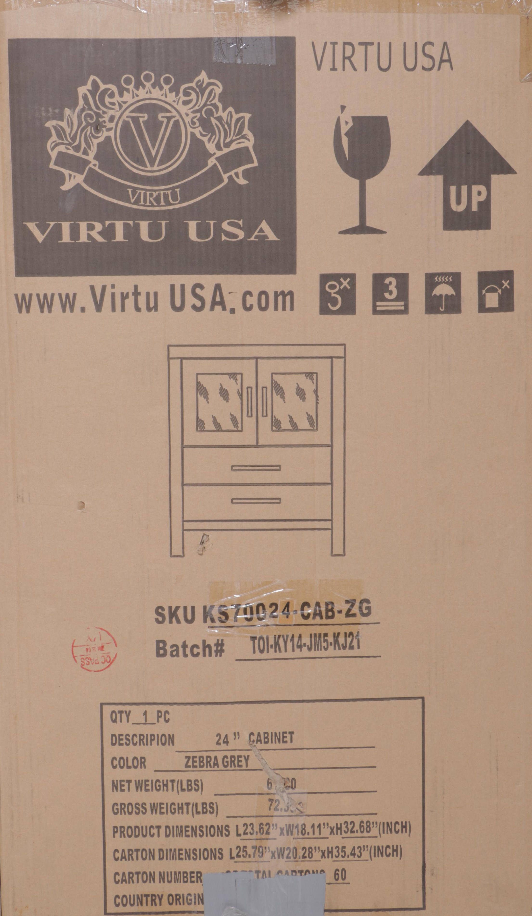 Virtu USA "Dior" Bath Vanity Cabinet Plus Sink and Wall Mirror in Zebra Grey