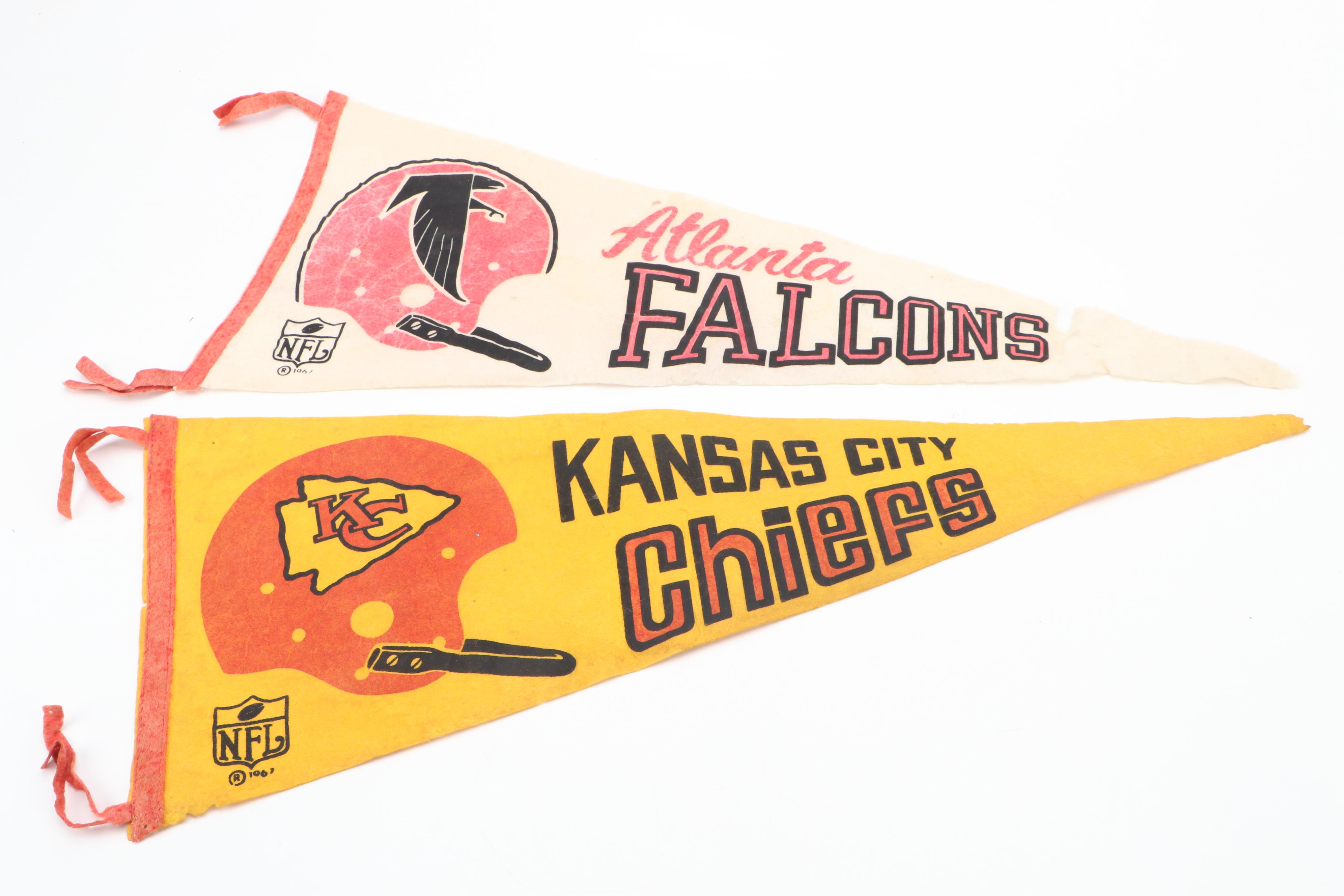 Bills, Dolphins, Colts, Oilers, Chiefs, Falcons Football Pennants, Late 20th C.