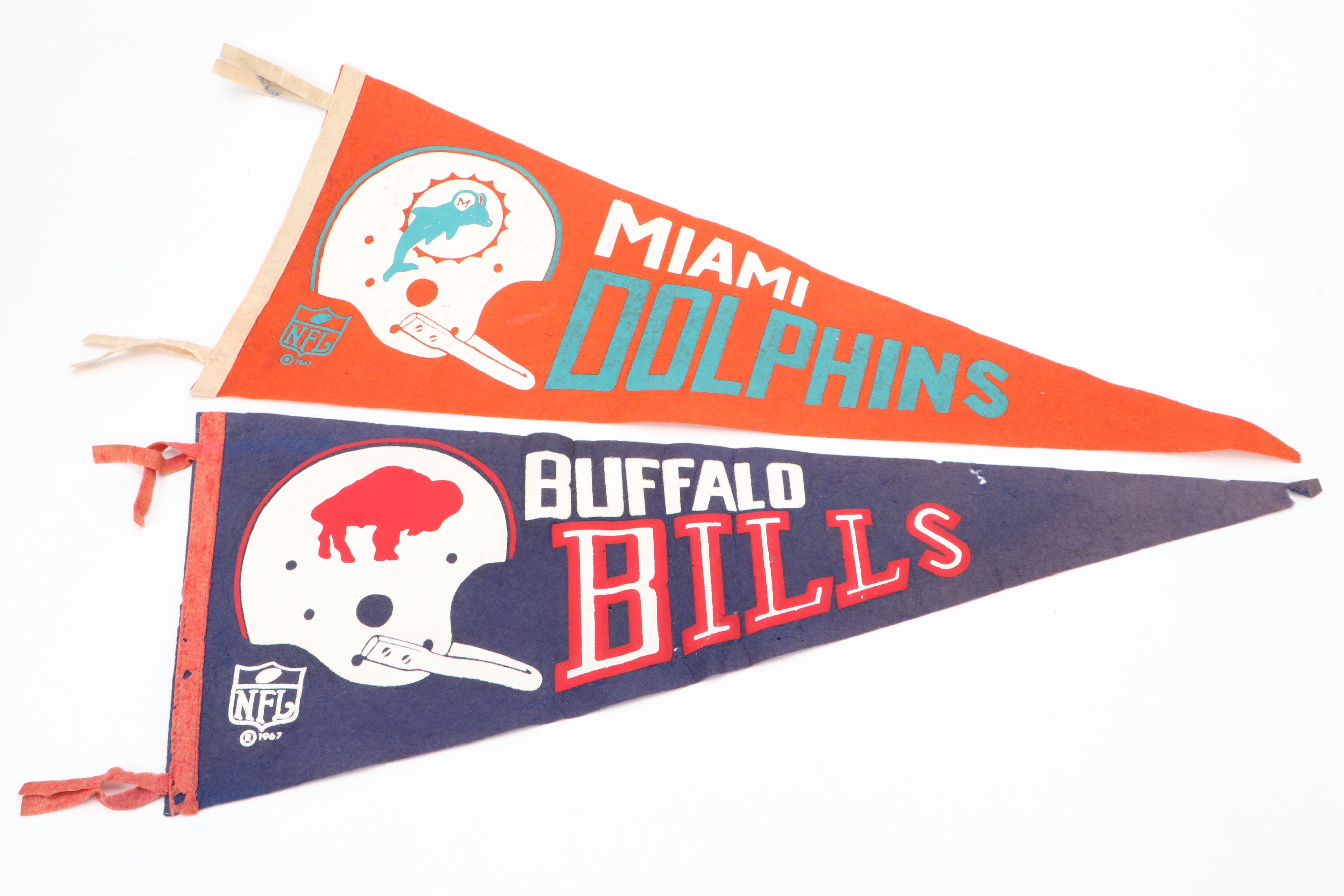 Bills, Dolphins, Colts, Oilers, Chiefs, Falcons Football Pennants, Late 20th C.