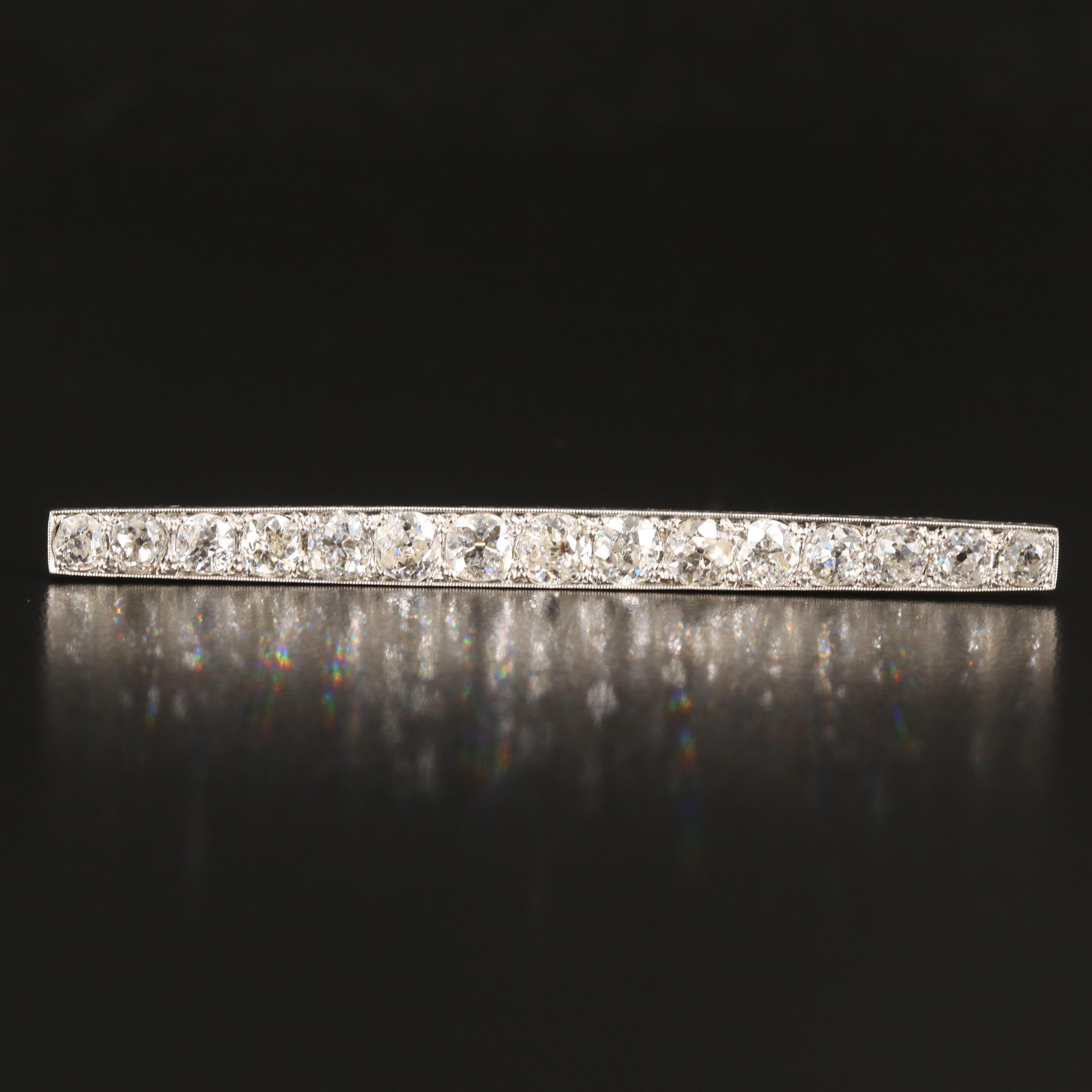 Antique 18K 6.40 CTW Diamond Bar Brooch with Platinum Accents