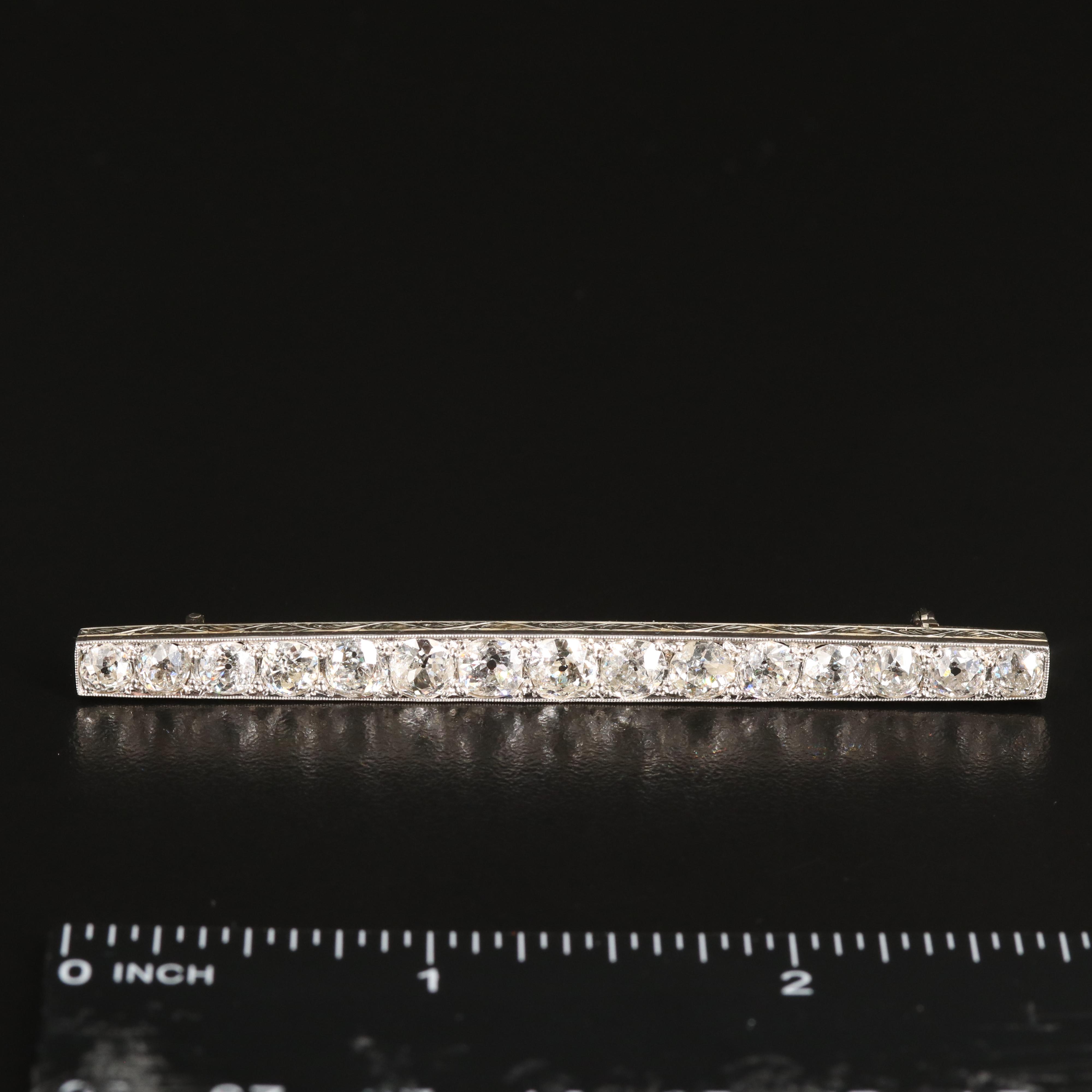 Antique 18K 6.40 CTW Diamond Bar Brooch with Platinum Accents