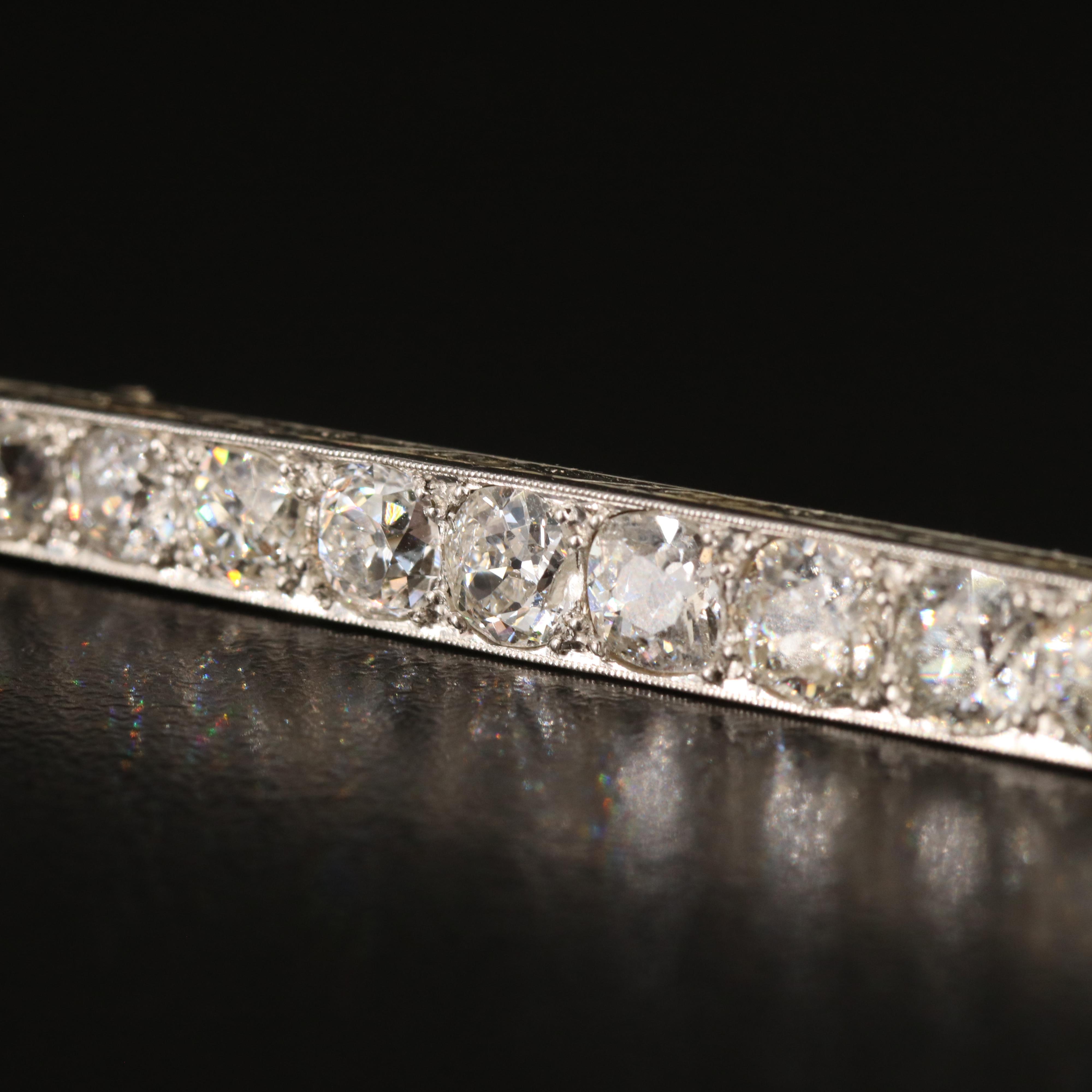 Antique 18K 6.40 CTW Diamond Bar Brooch with Platinum Accents
