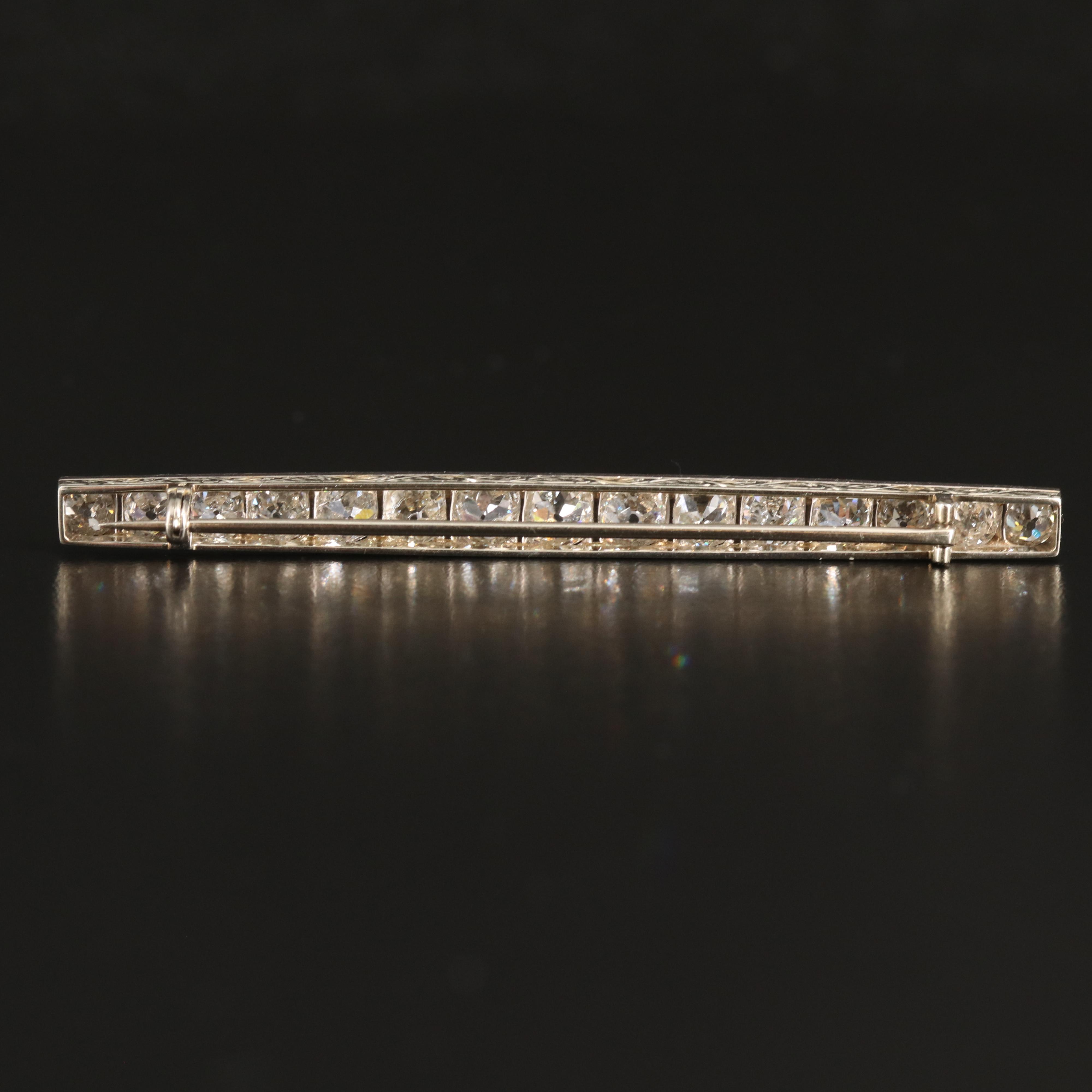 Antique 18K 6.40 CTW Diamond Bar Brooch with Platinum Accents