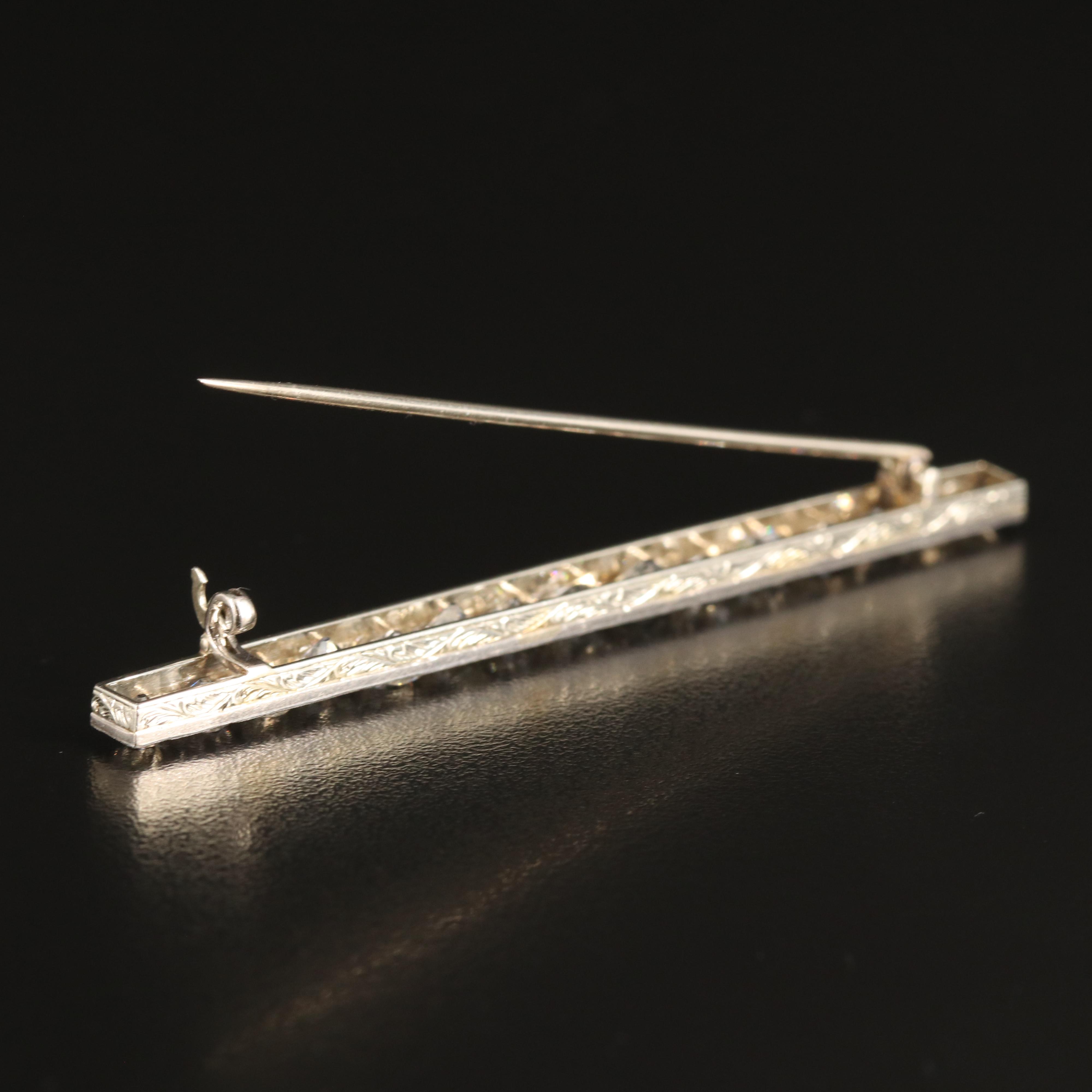 Antique 18K 6.40 CTW Diamond Bar Brooch with Platinum Accents