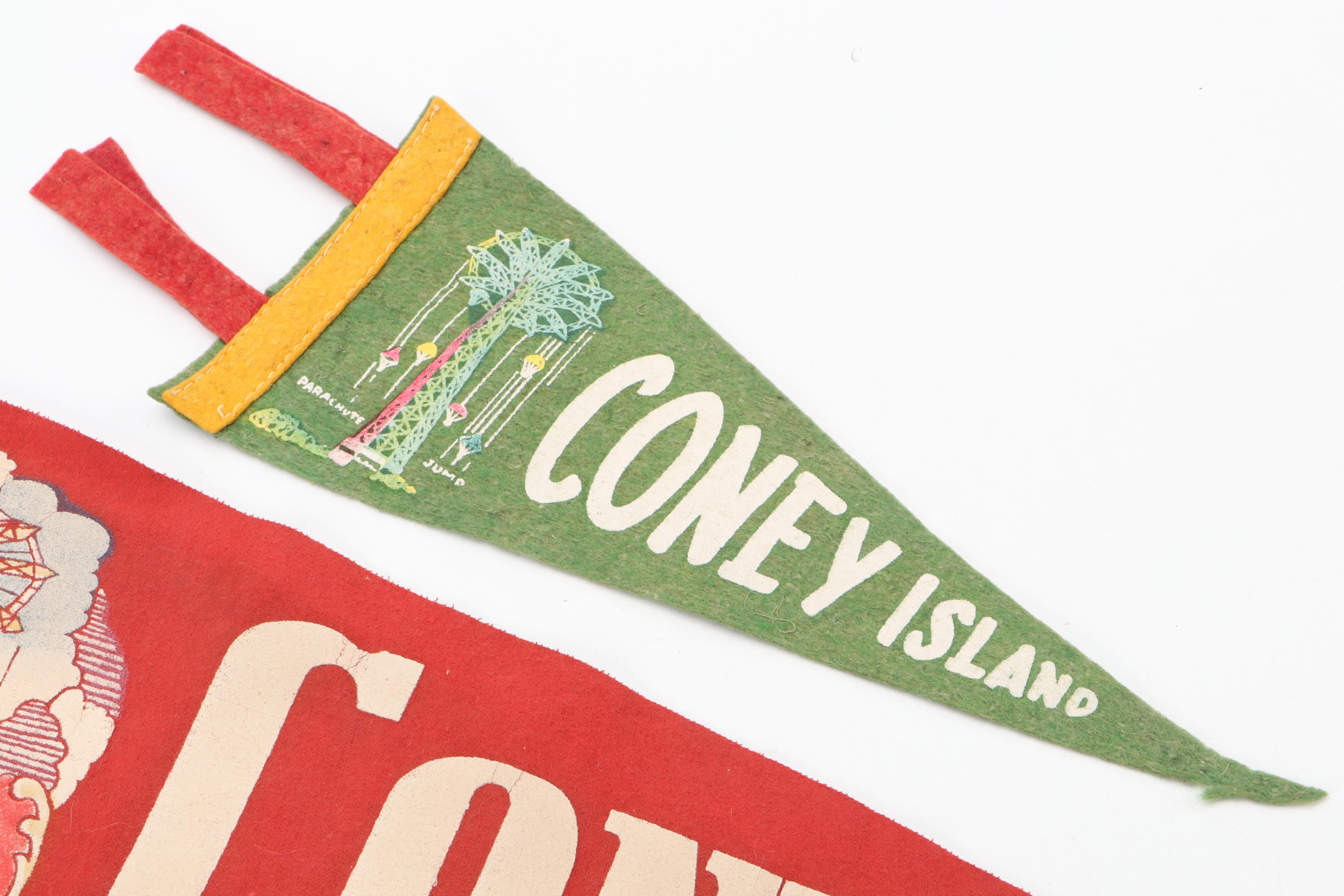 Coney Island and Sun Valley Ski Resort Souvenir Pennants, Mid to Late 20th C.