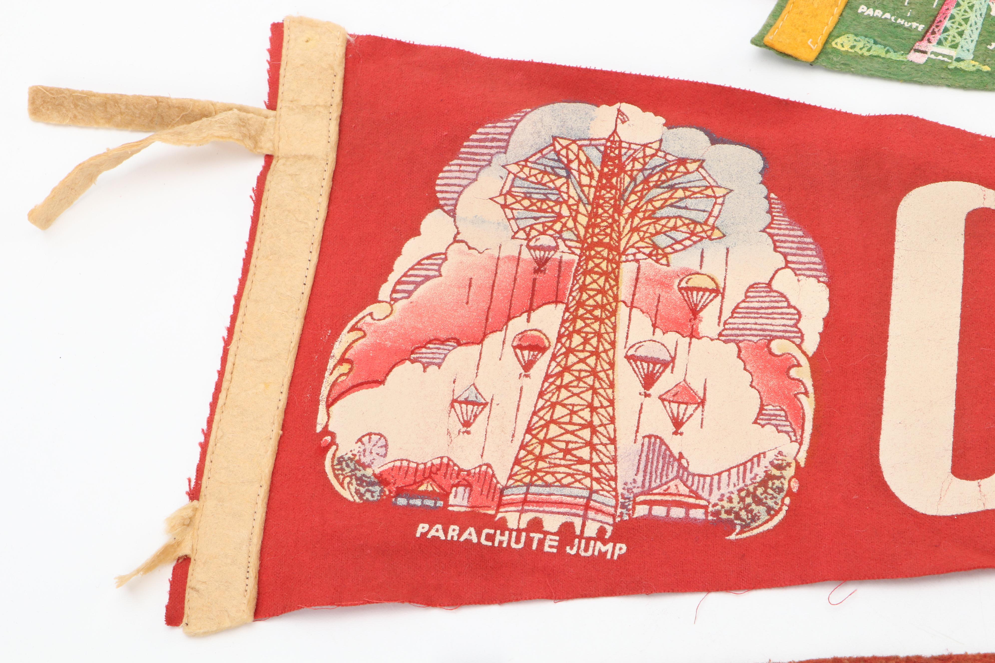 Coney Island and Sun Valley Ski Resort Souvenir Pennants, Mid to Late 20th C.