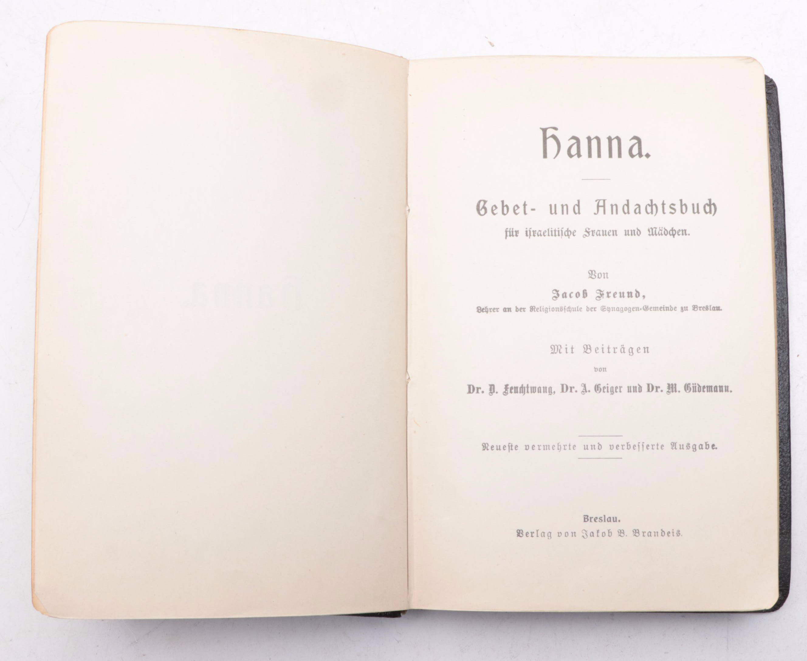 German Language "Hanna" by Jacob Freund, Early 20th Century
