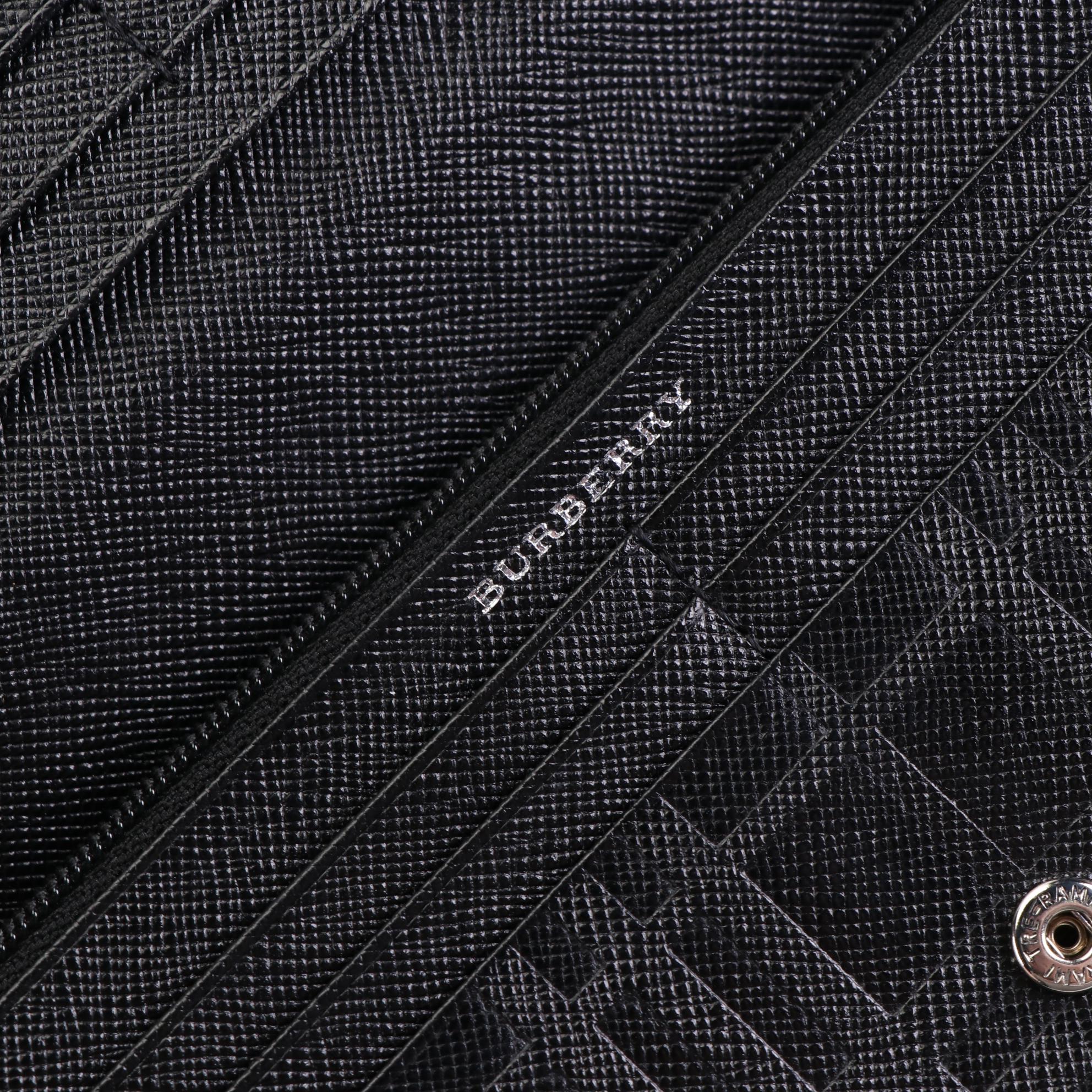 Burberry Long Wallet in Black Check Embossed Cross Grain Leather with Box