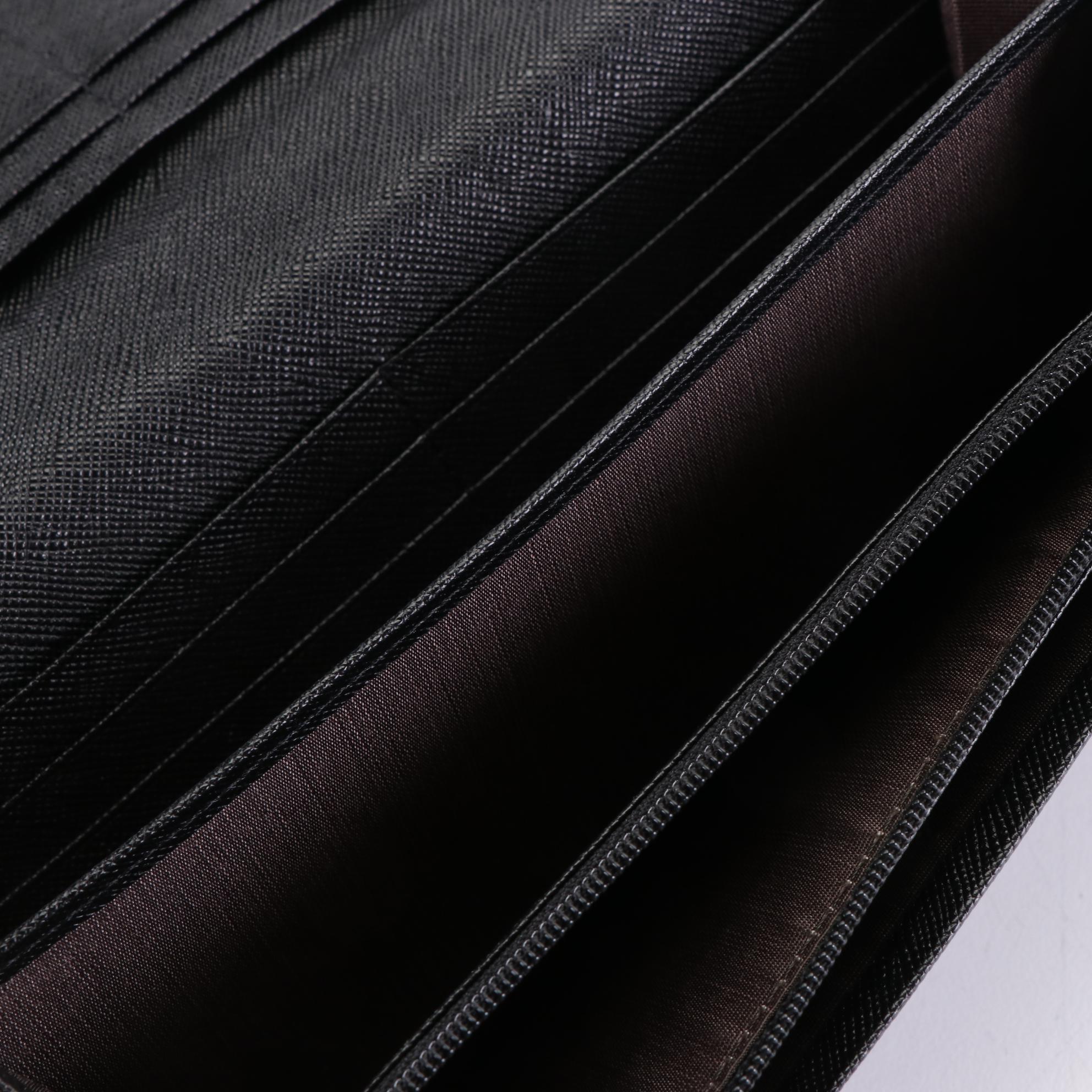 Burberry Long Wallet in Black Check Embossed Cross Grain Leather with Box