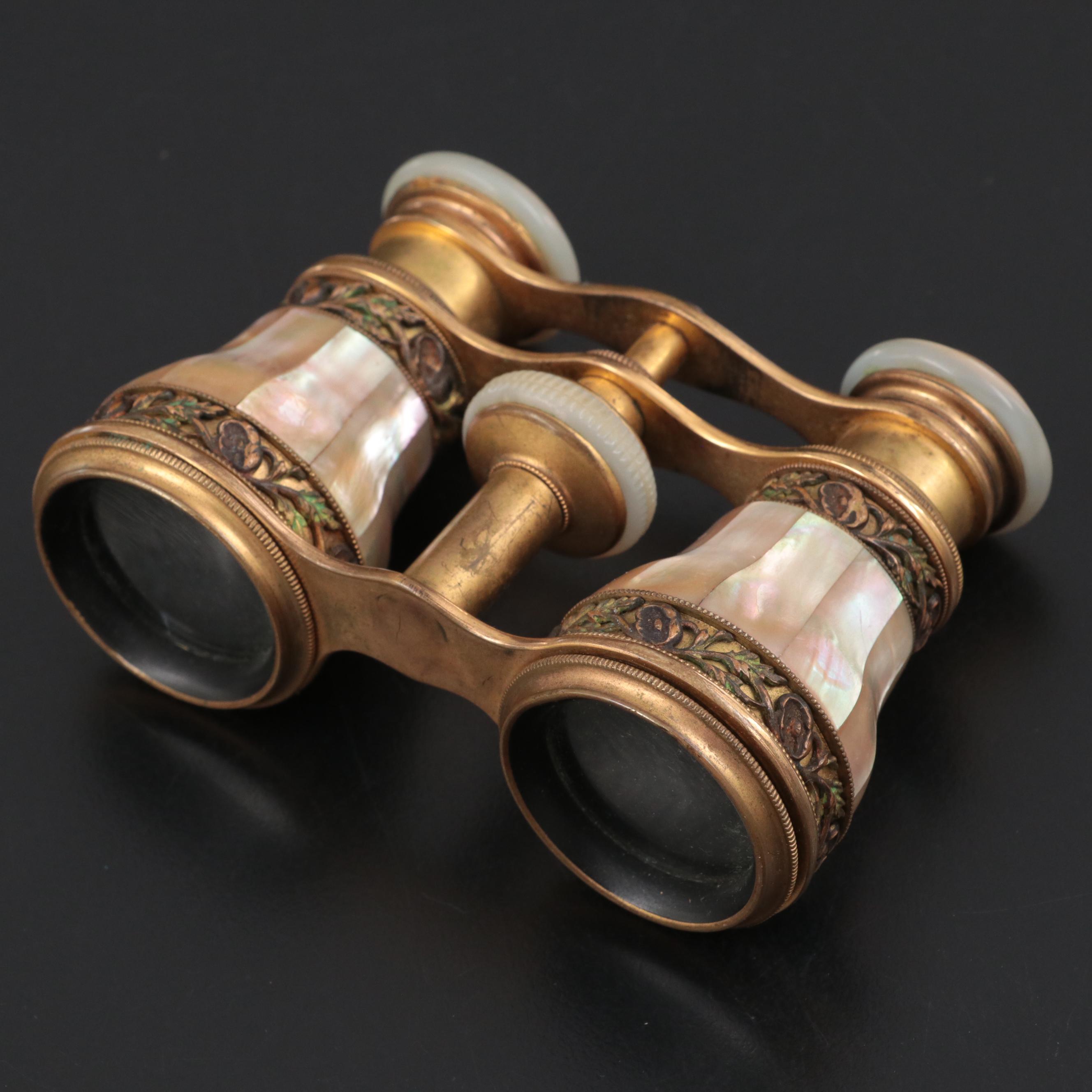 Audemair Mother of Pearl, Brass and Enamel Opera Glasses