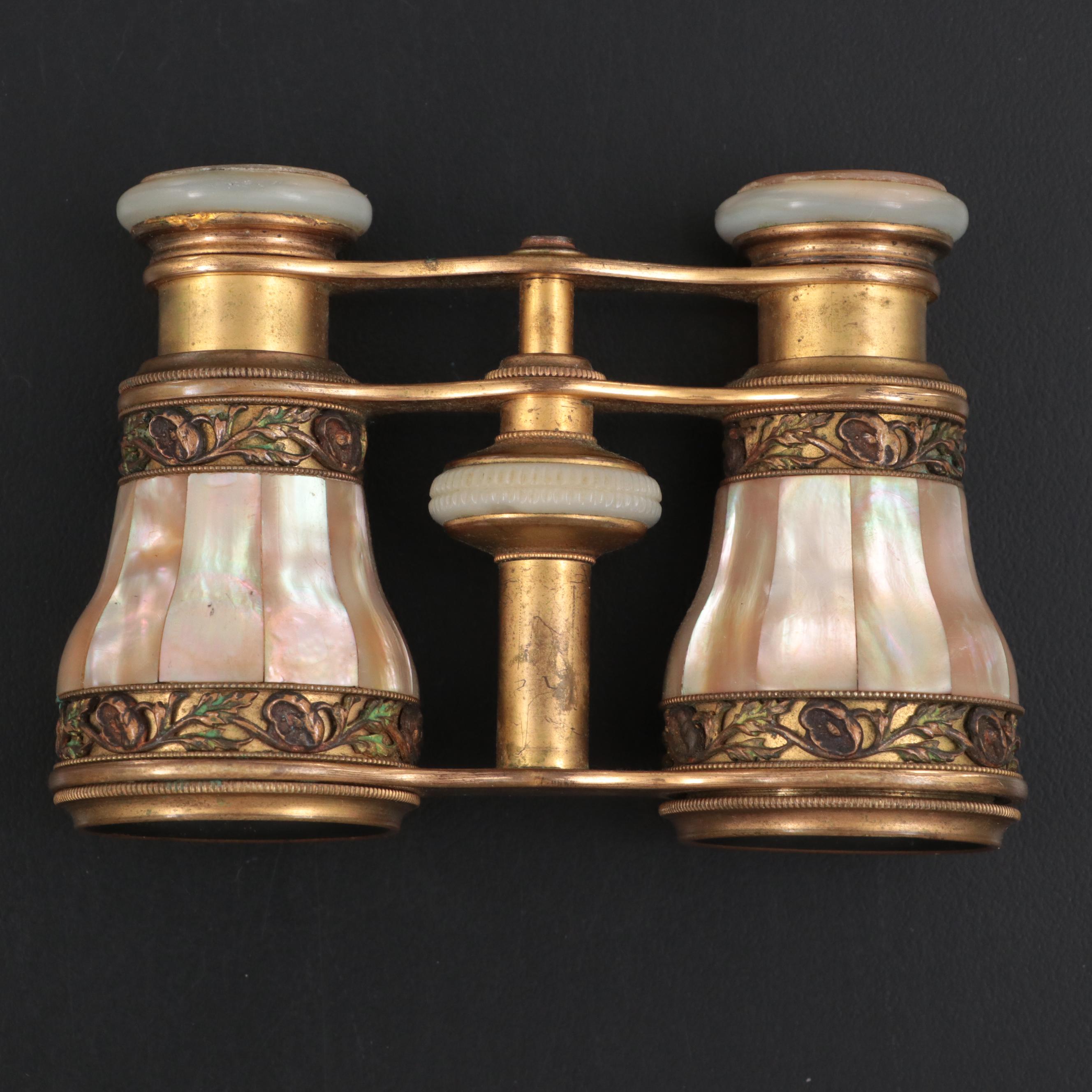 Audemair Mother of Pearl, Brass and Enamel Opera Glasses