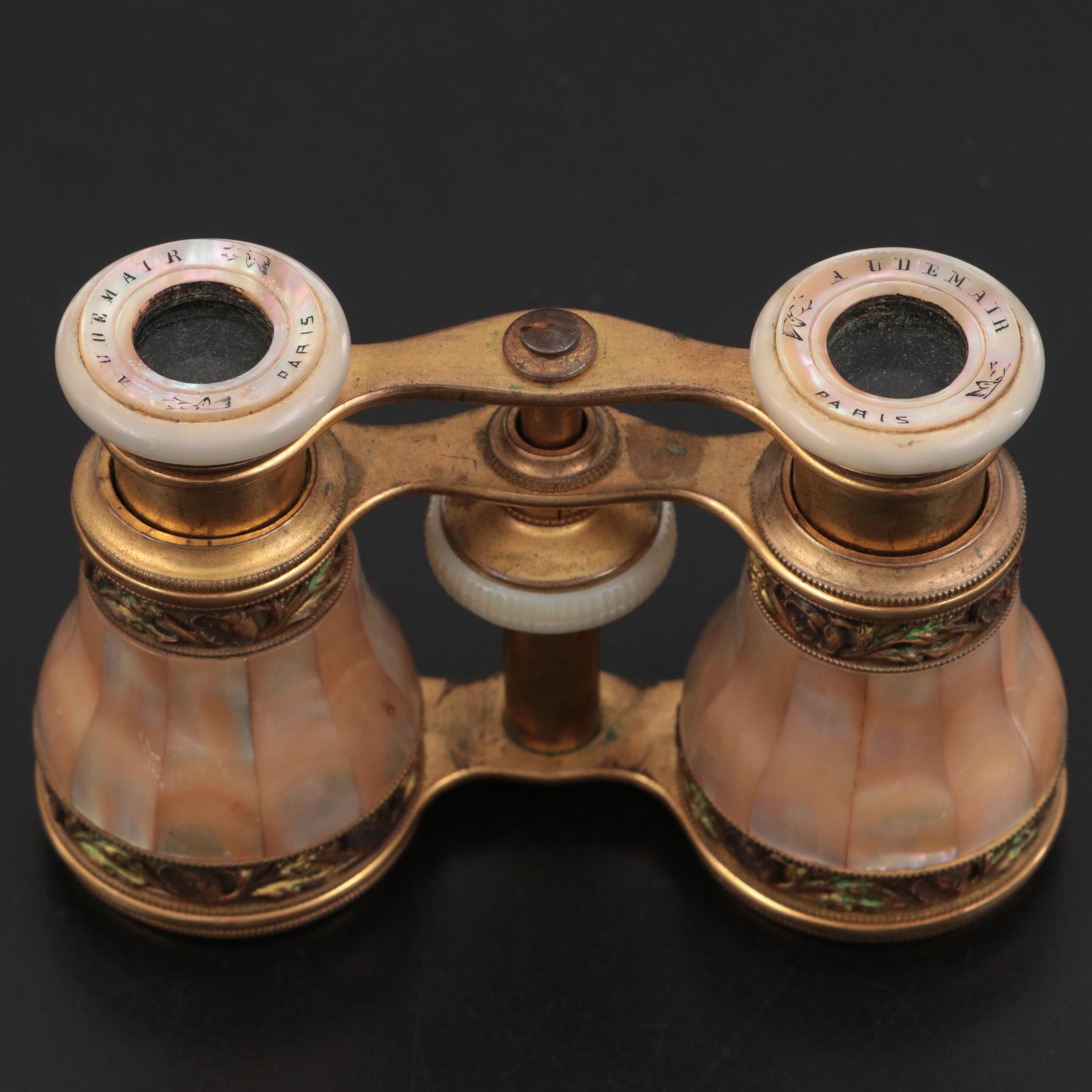 Audemair Mother of Pearl, Brass and Enamel Opera Glasses