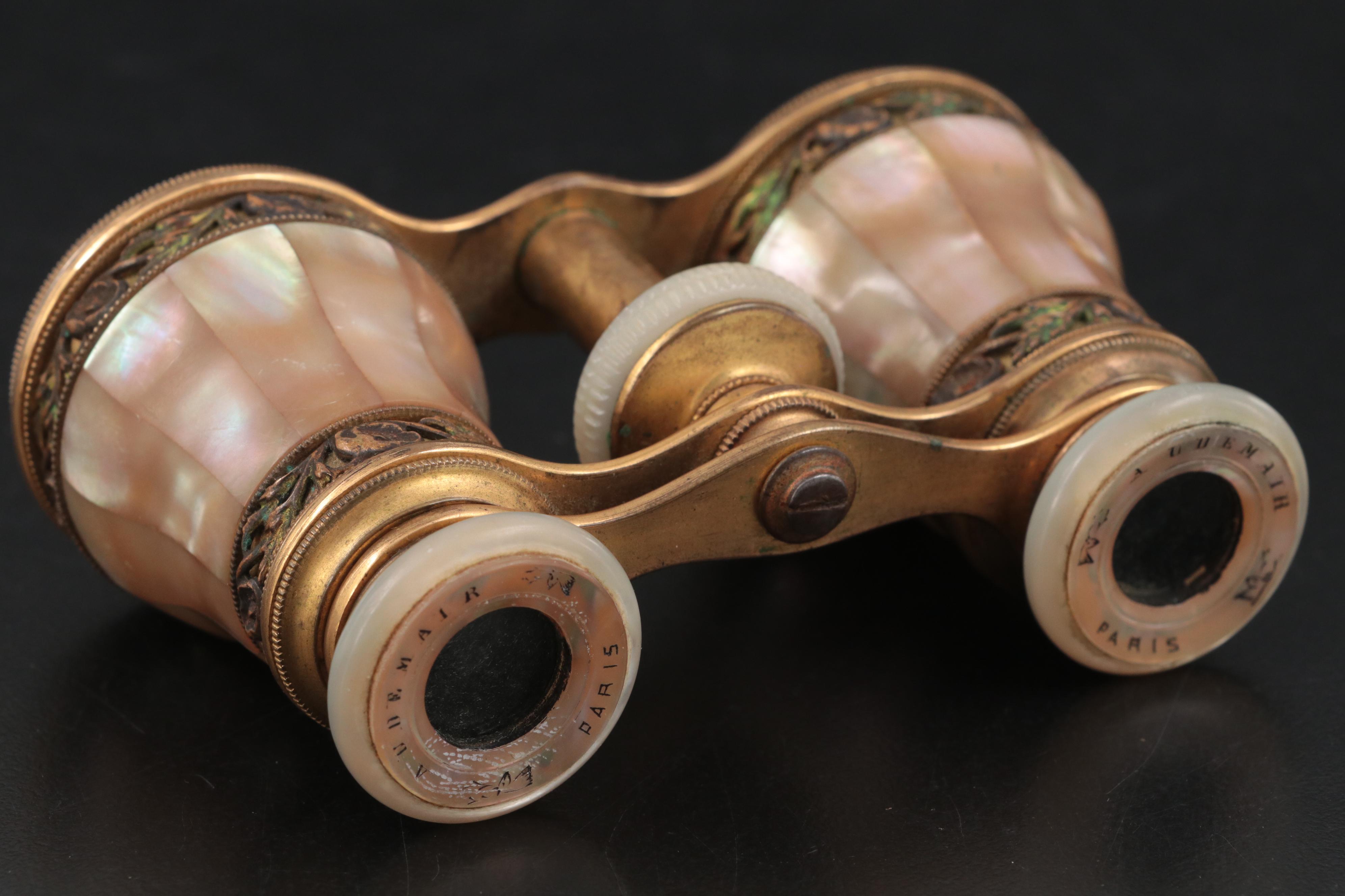 Audemair Mother of Pearl, Brass and Enamel Opera Glasses