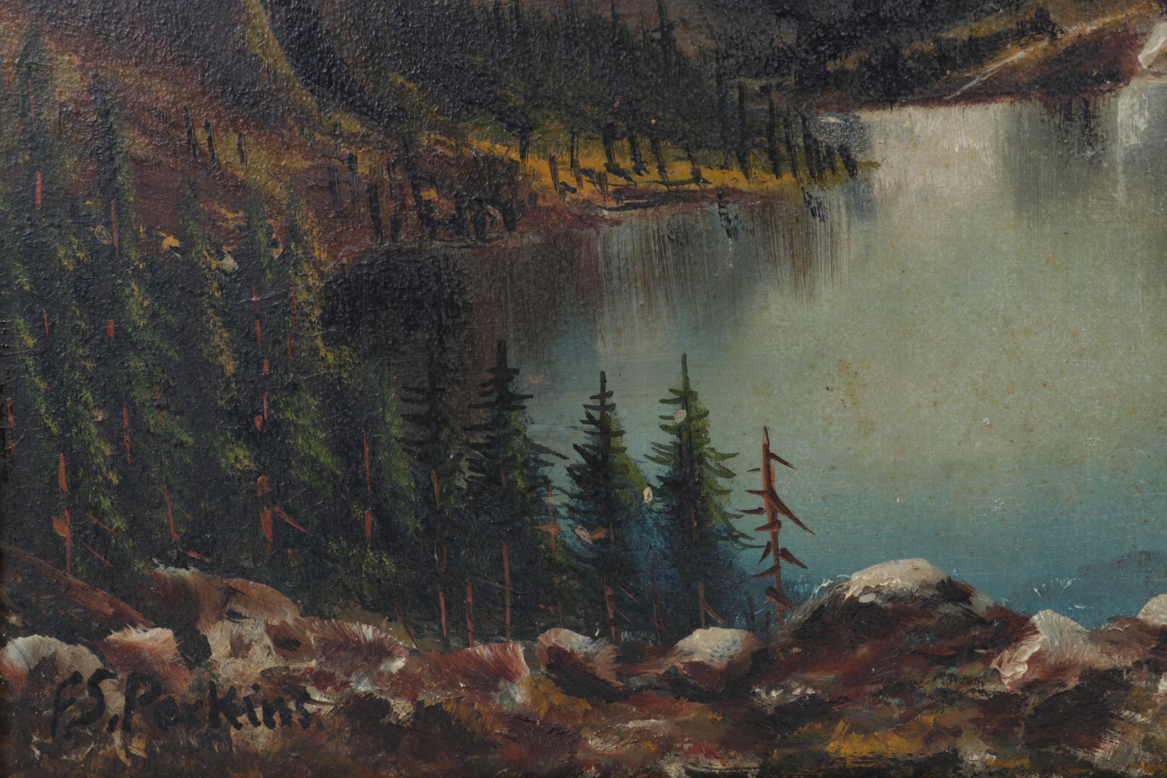 F.S. Perkins Oil Painting of Mountainside Lake