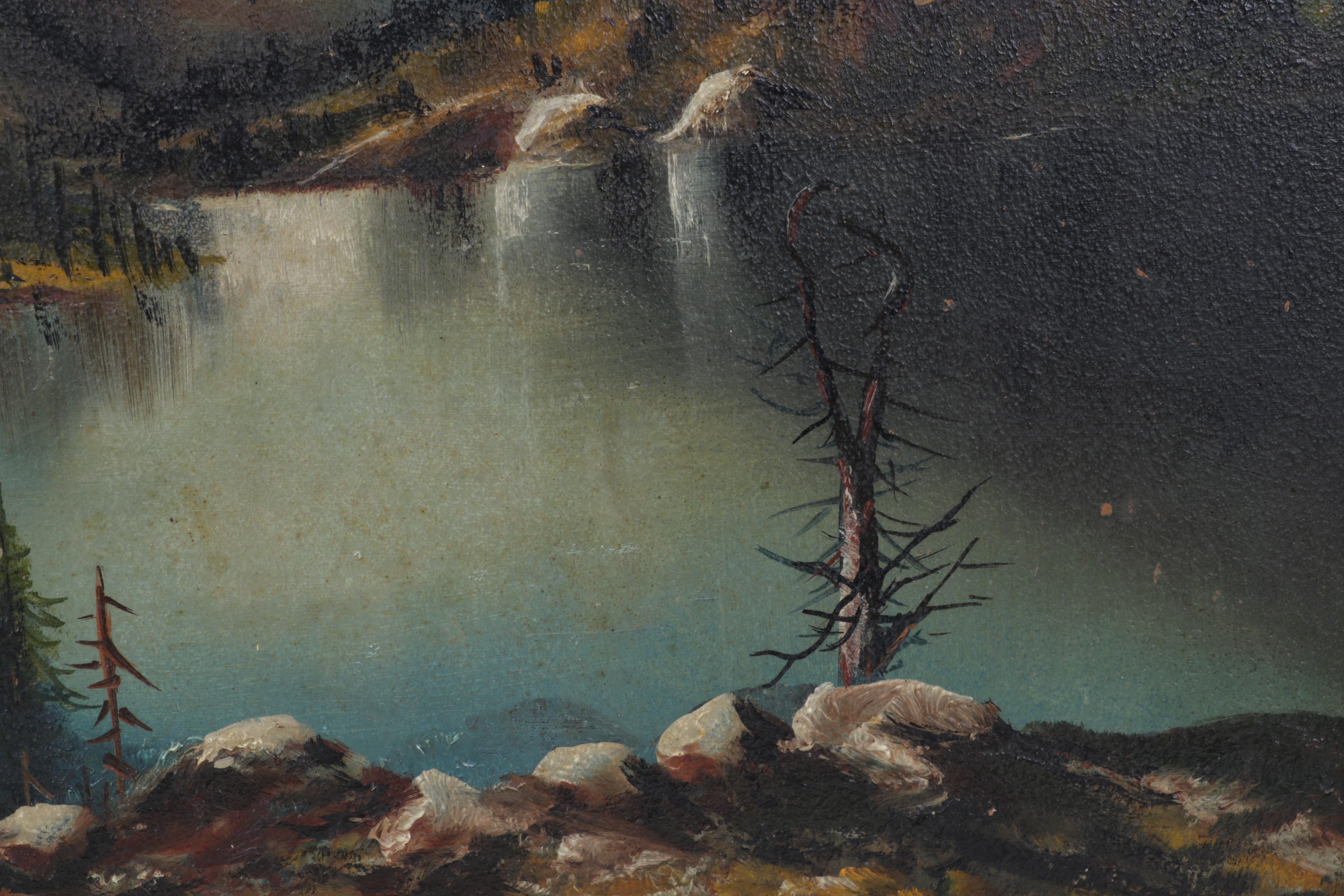 F.S. Perkins Oil Painting of Mountainside Lake