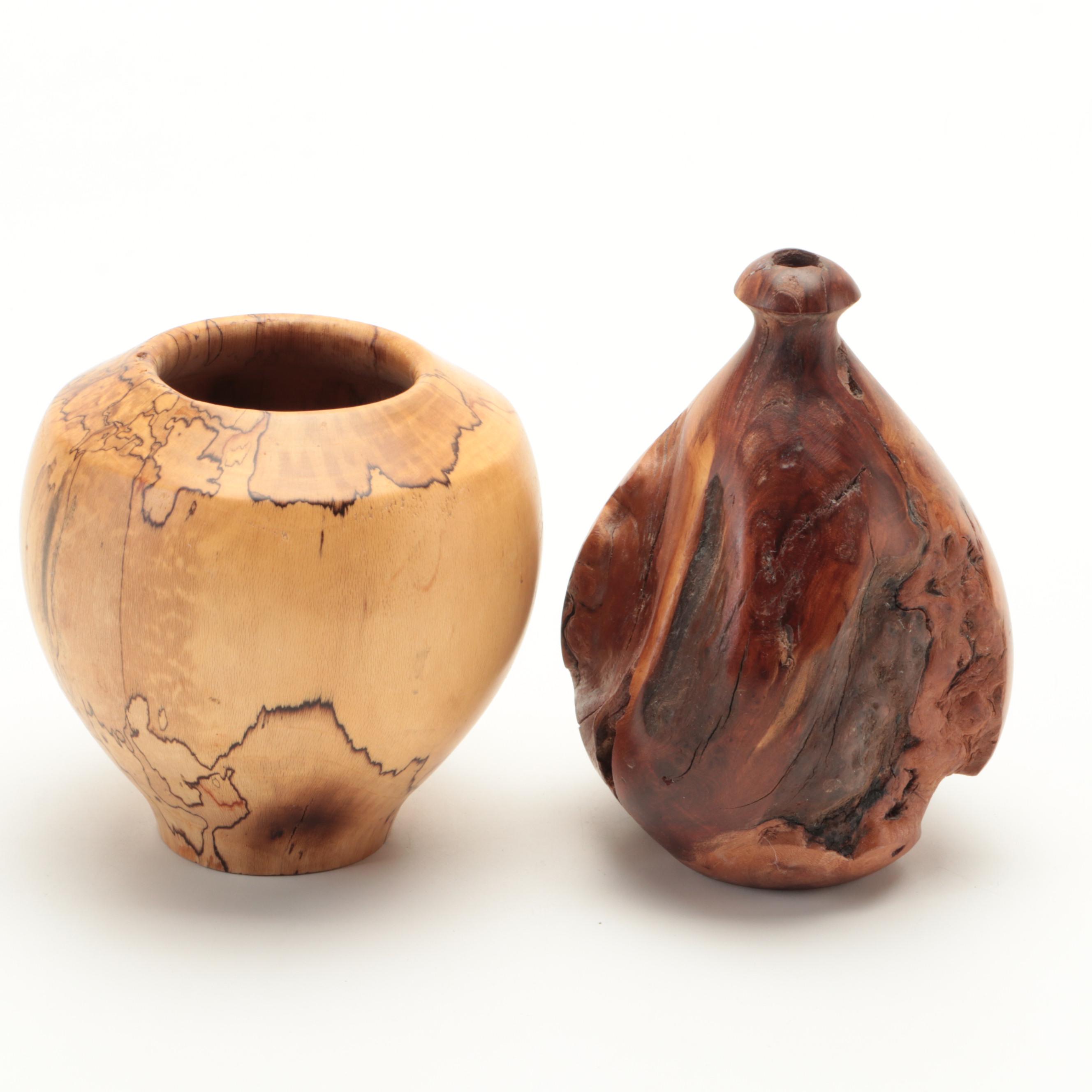 Bruce Hoskins Spalted Sycamore Vase, Other Turned Wood Vase, Box, Bowl and Board