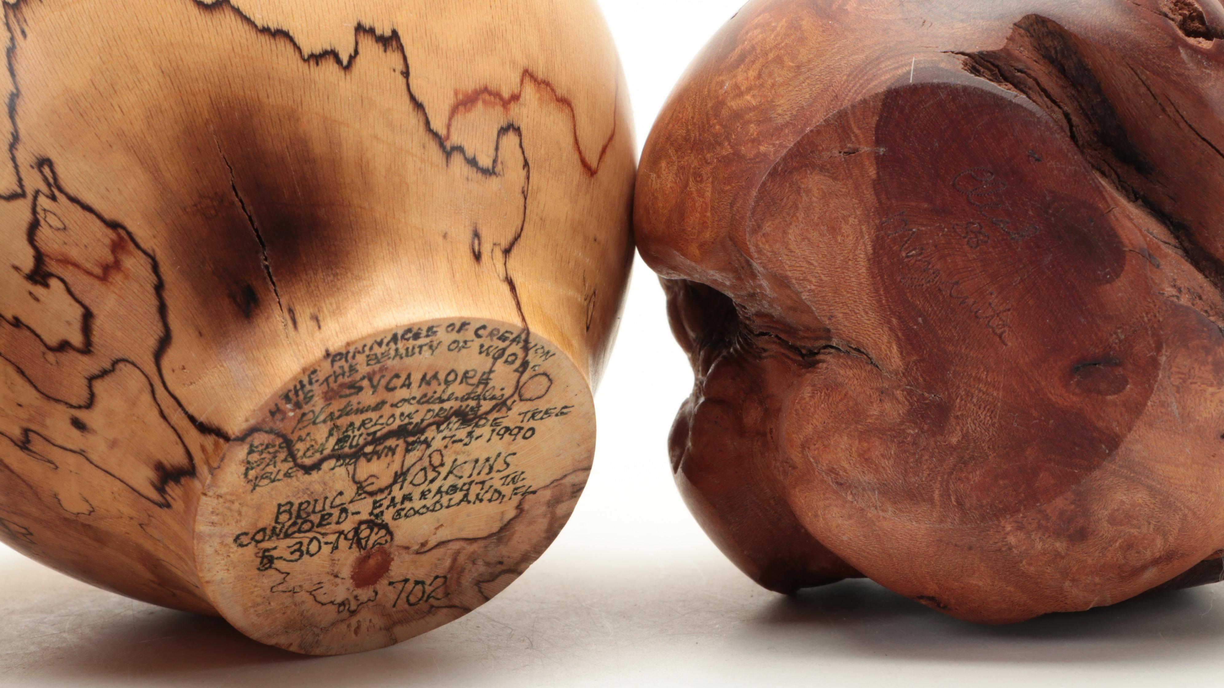 Bruce Hoskins Spalted Sycamore Vase, Other Turned Wood Vase, Box, Bowl and Board