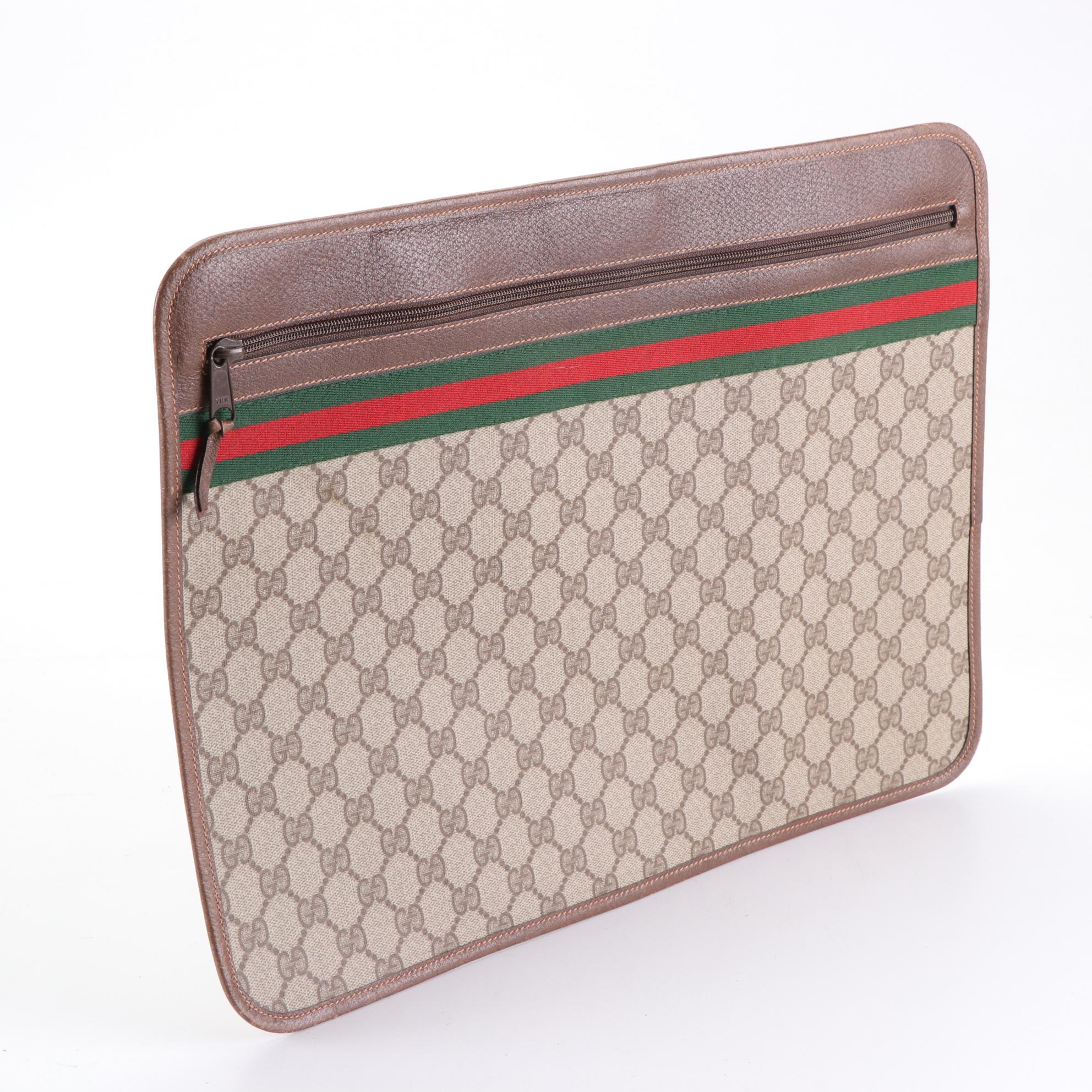 Gucci Accessory Collection Supreme Canvas, Web, and Leather Portfolio Zip Pouch