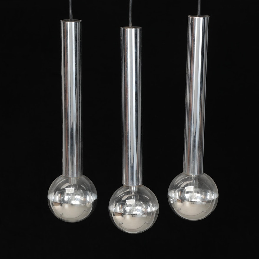 Mid Century Modern Chrome and Glass Pendant Lights