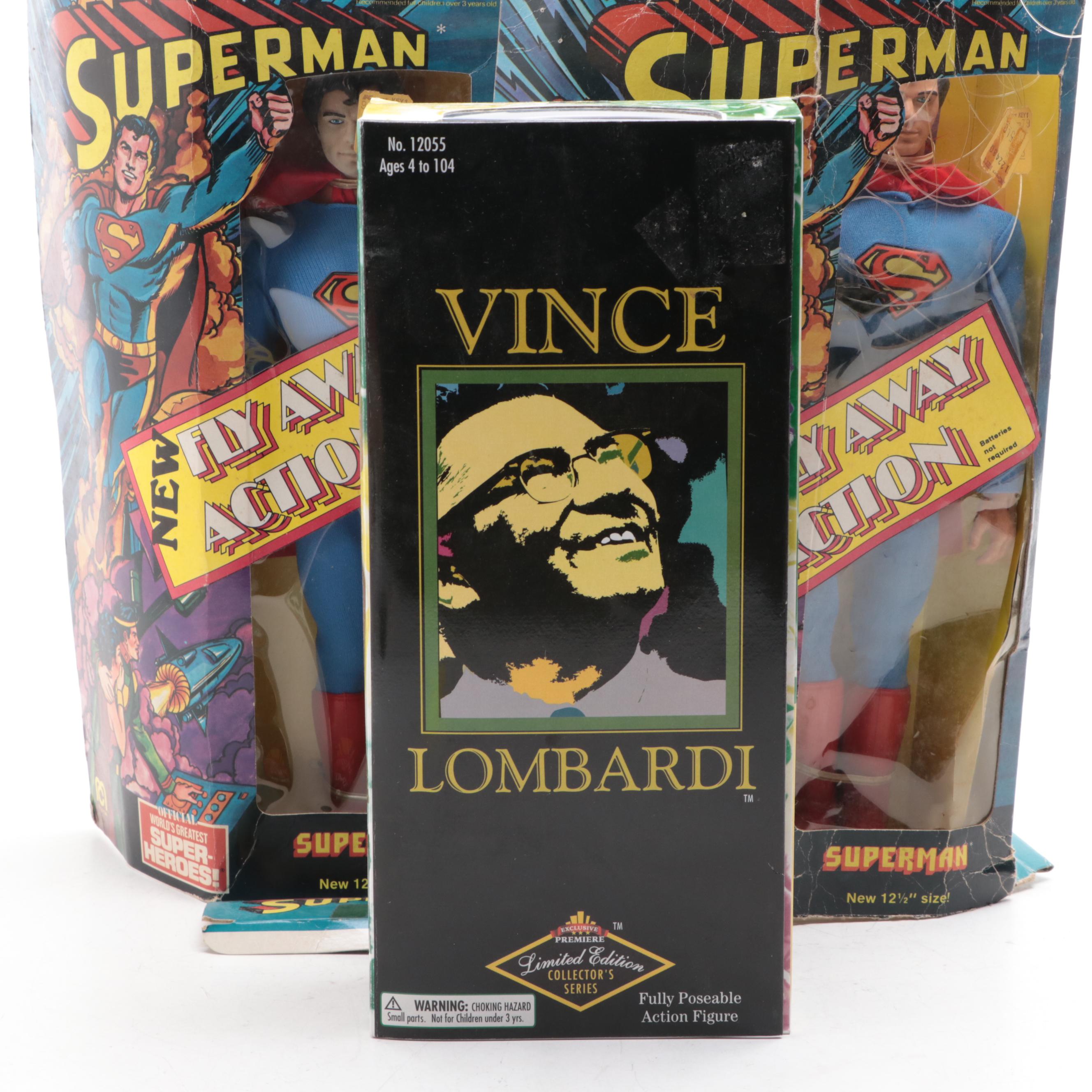 Mego "Superman" and Exclusive Toy "Vince Lombardi" Action Figures