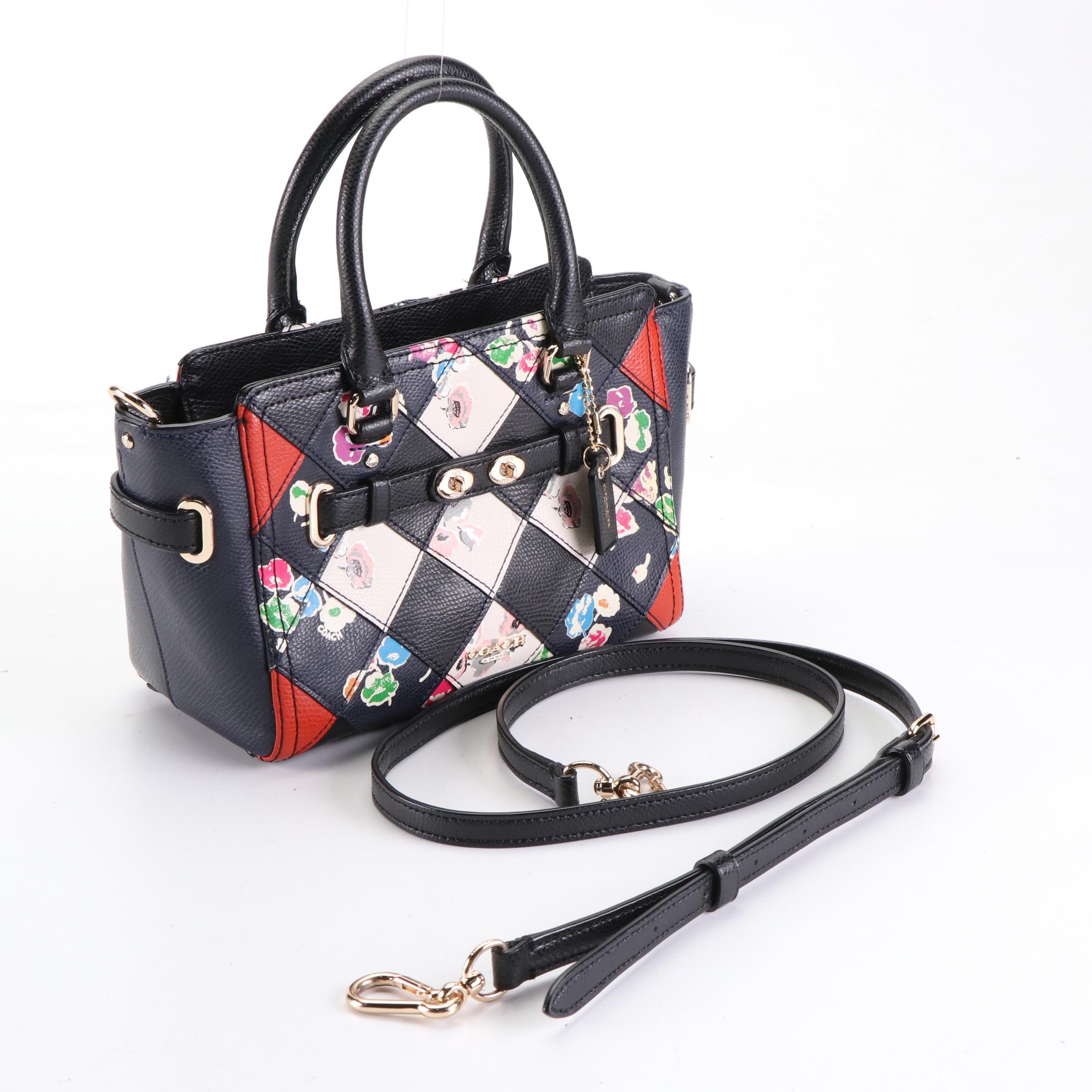 Coach Blake Carryall Two-Way Bag in Pebble Grain Patchwork/Floral Print Leather