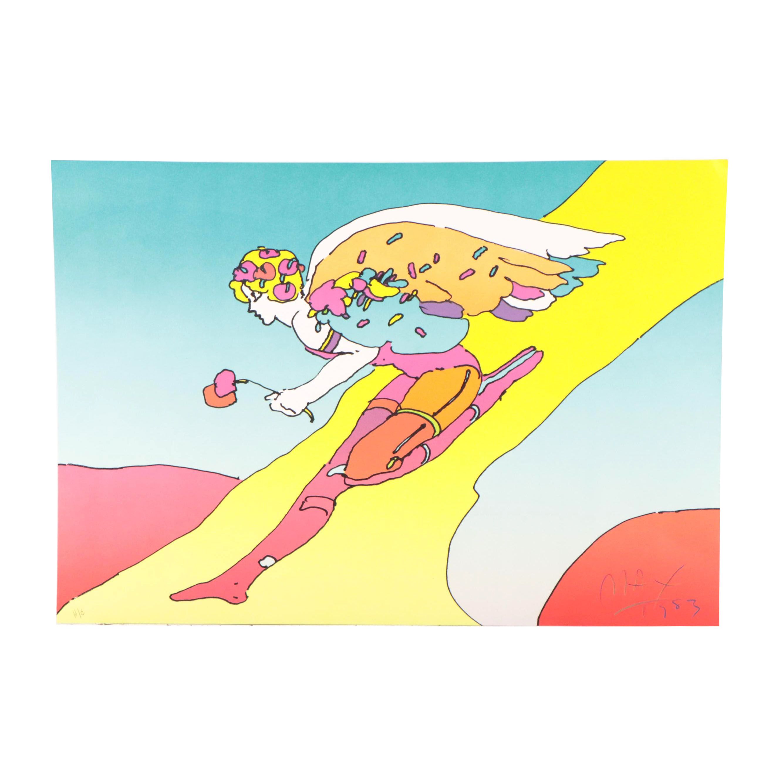 Peter Max Psychedelic Figurative Lithograph "Descending Angel," 1983
