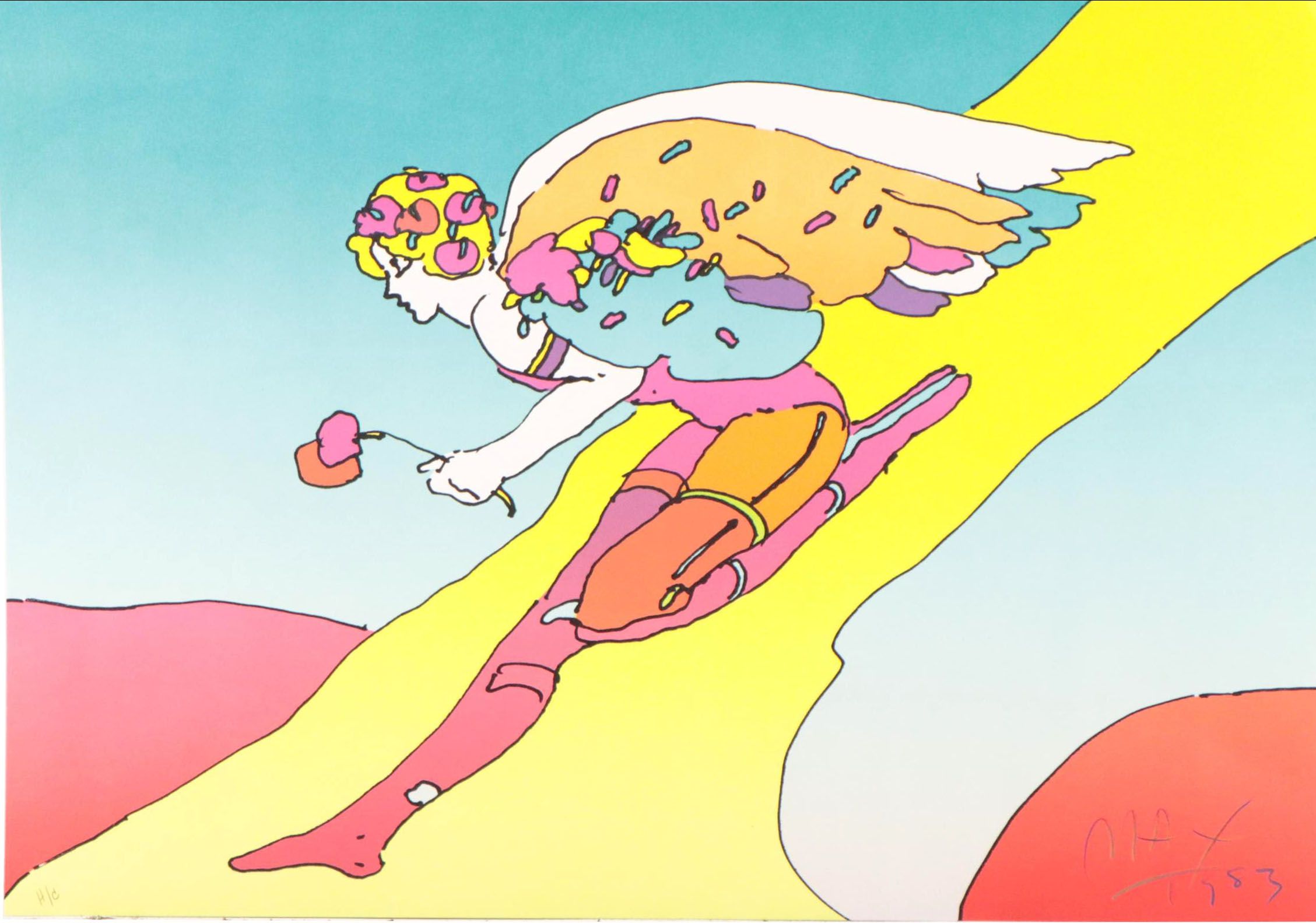 Peter Max Psychedelic Figurative Lithograph "Descending Angel," 1983