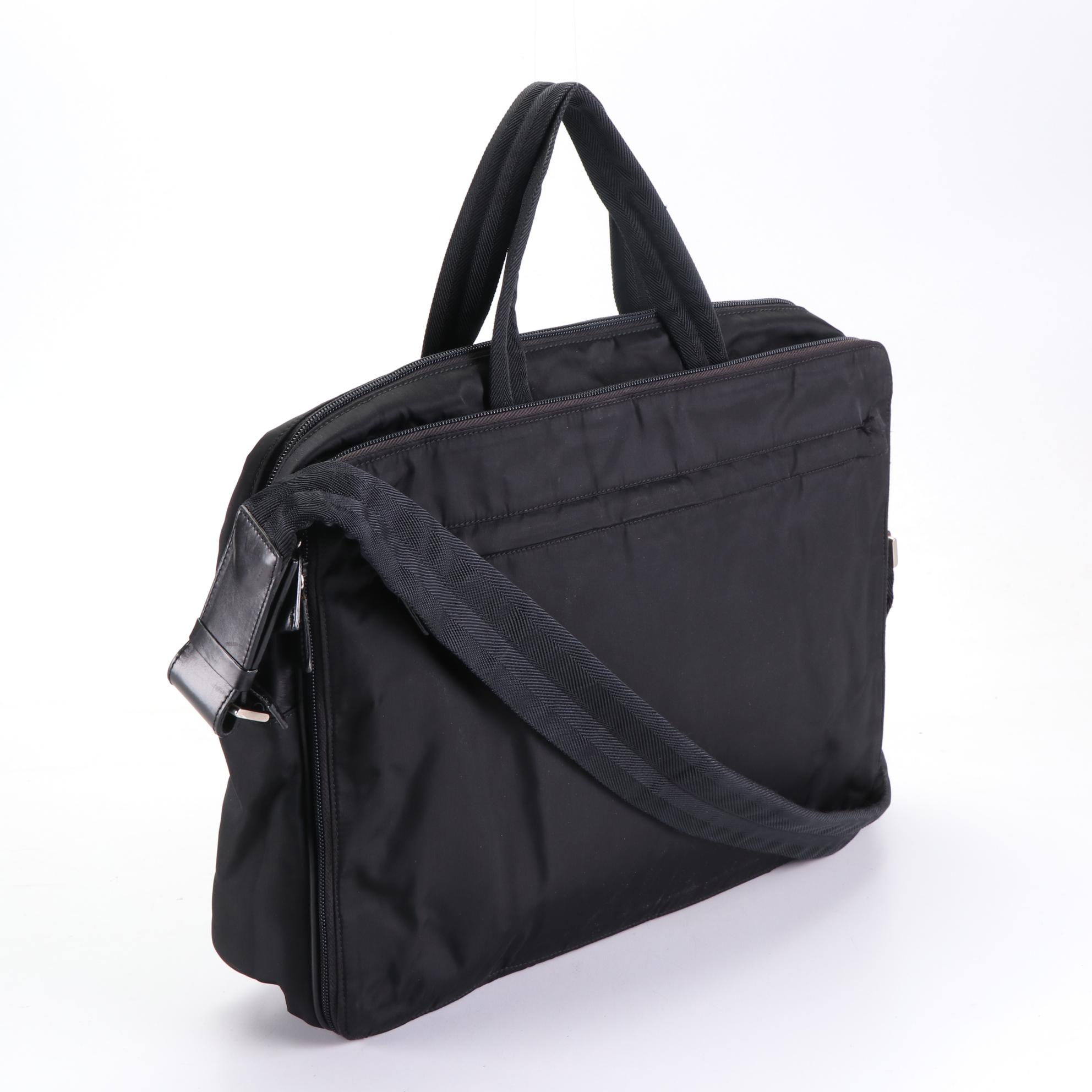 Prada Two-Way Briefcase Bag in Black Tessuto Nylon and Leather