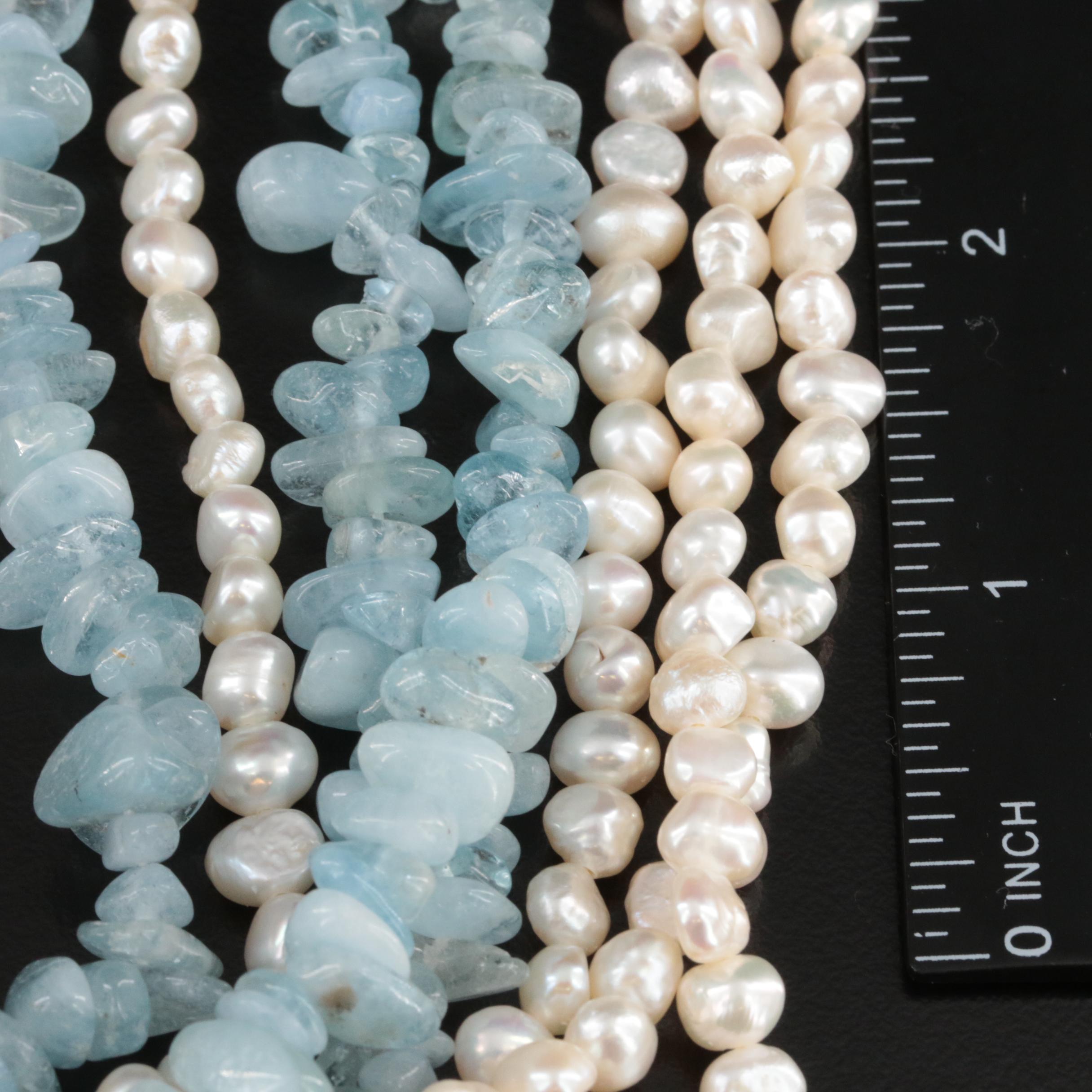 Aquamarine and Pearl Torsade with Sterling Clasp