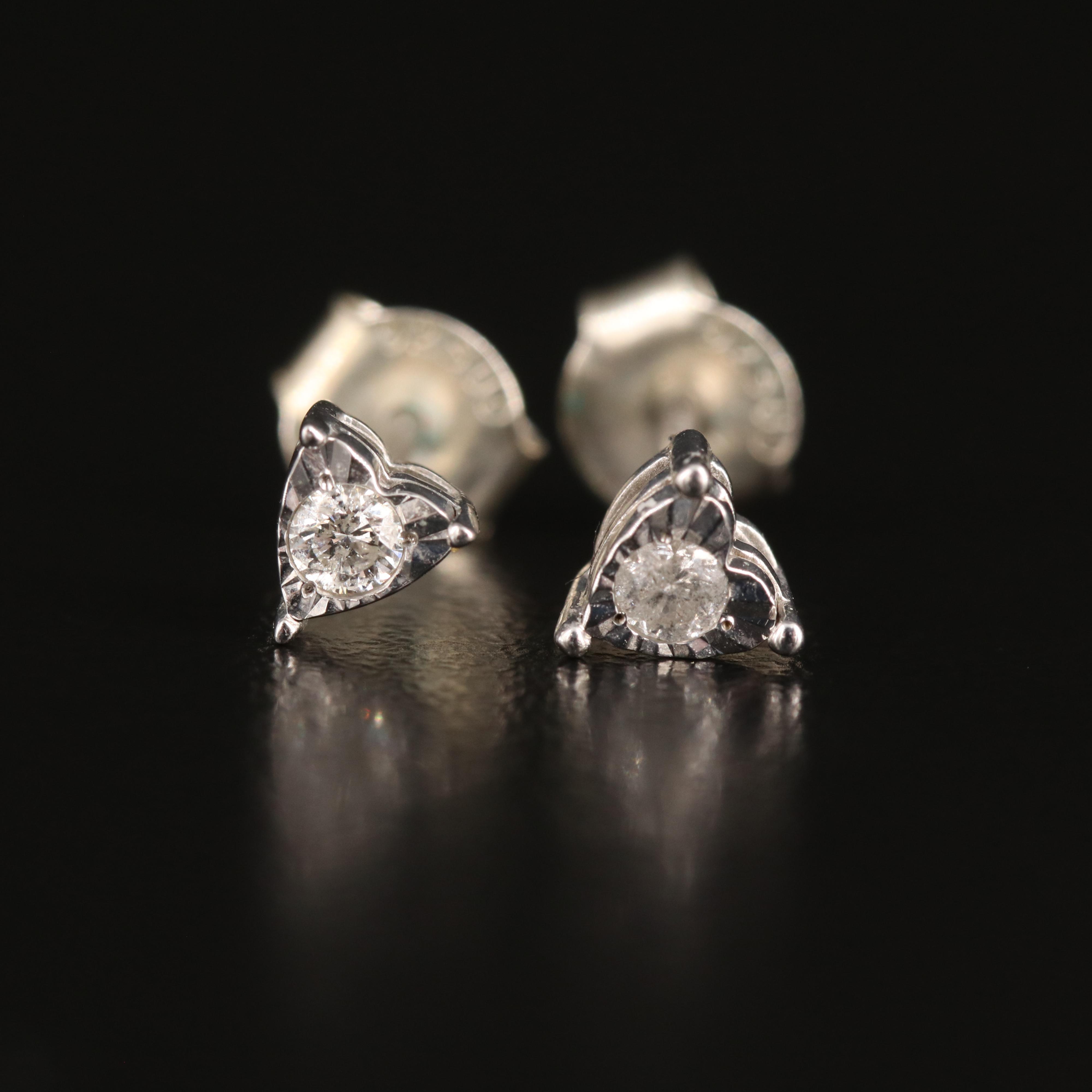 Sterling Diamond Heart Stud Earrings