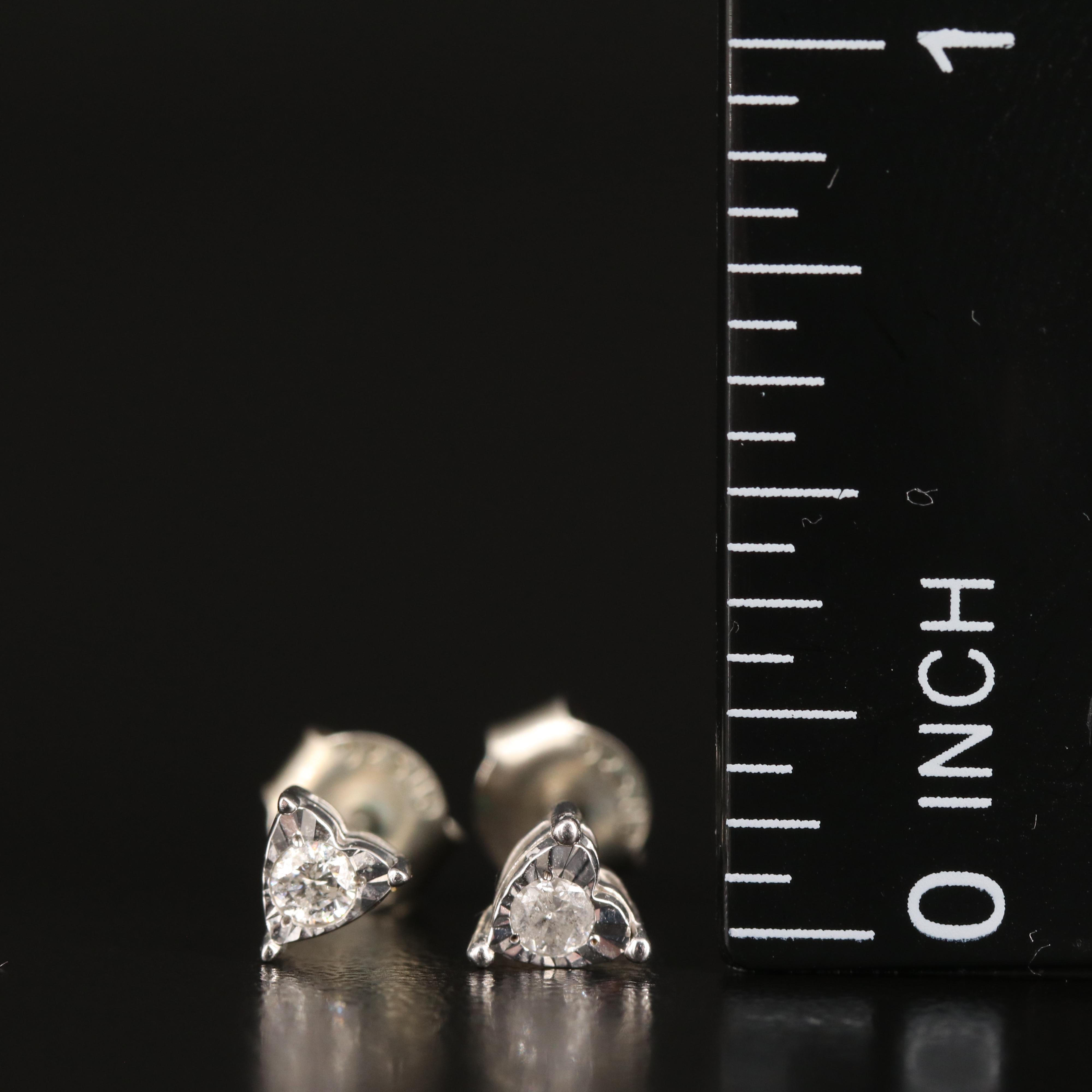 Sterling Diamond Heart Stud Earrings