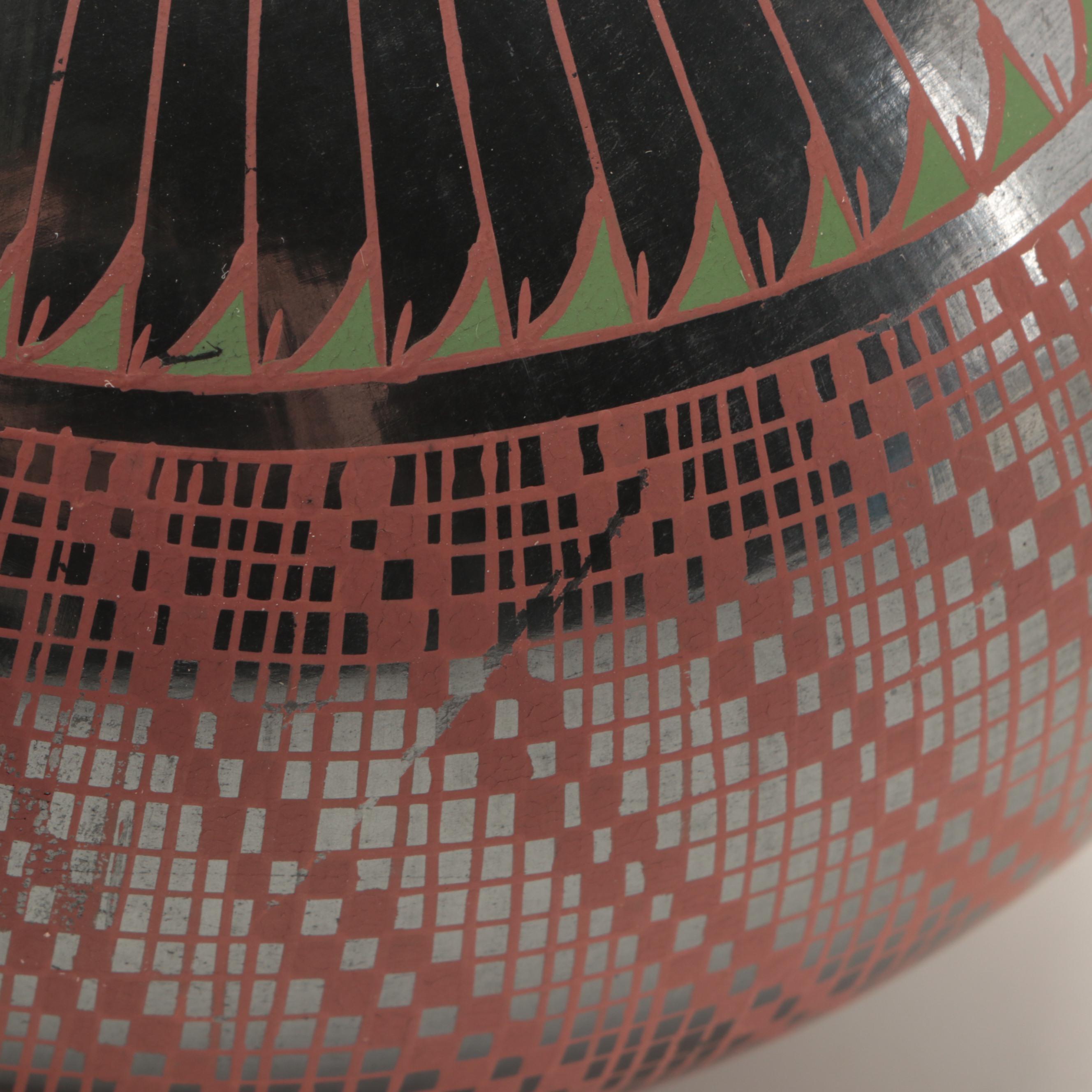 Signed Rene Pedregon Mata Ortiz Polychrome on Black Pottery Vessel