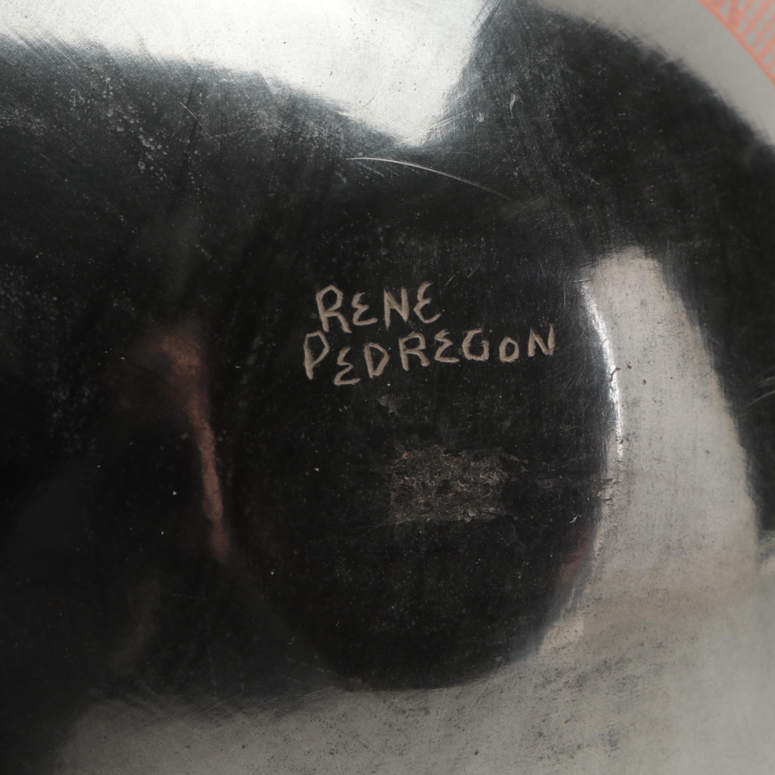 Signed Rene Pedregon Mata Ortiz Polychrome on Black Pottery Vessel