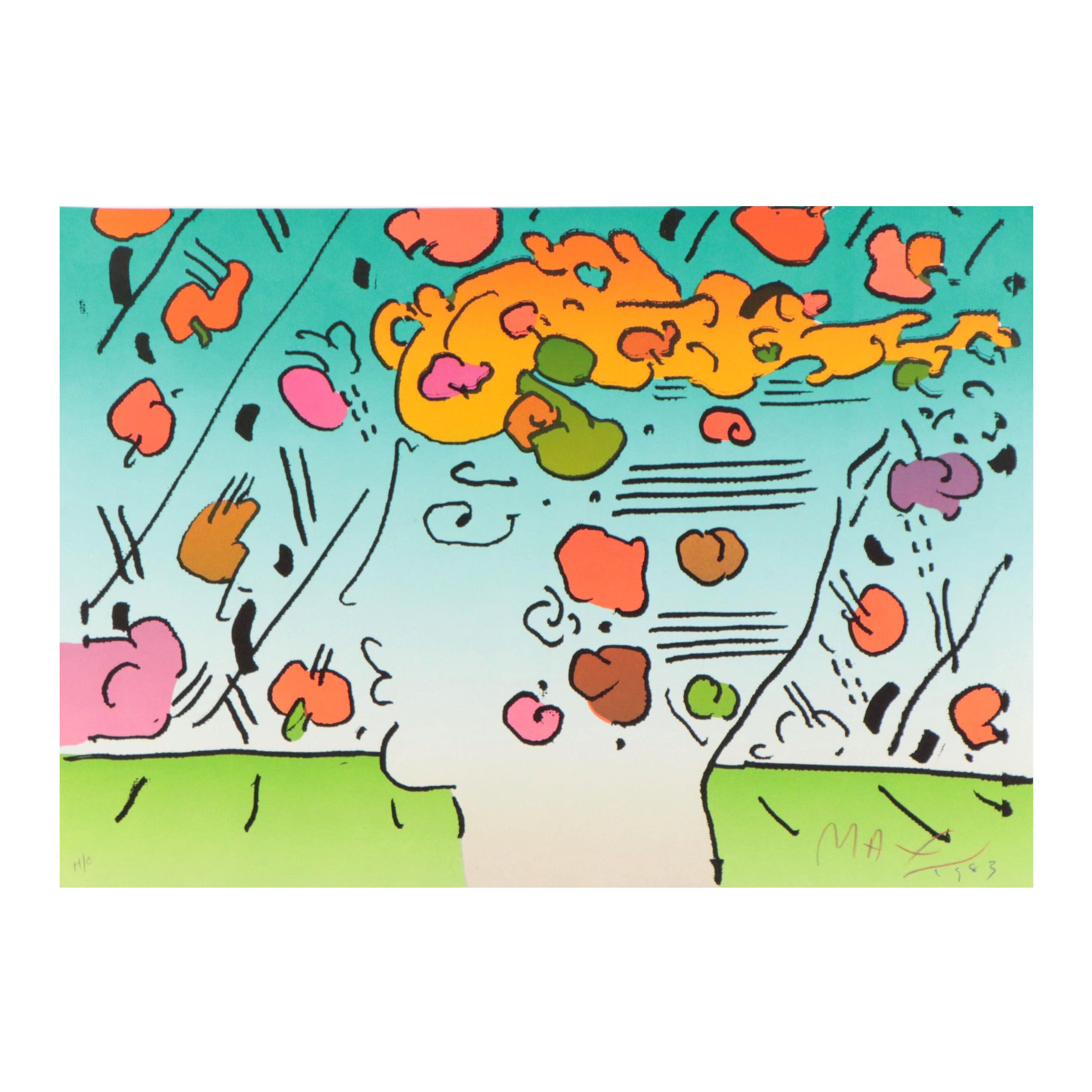 Peter Max Psychedelic Figurative Lithograph "The Dreamer," 1983