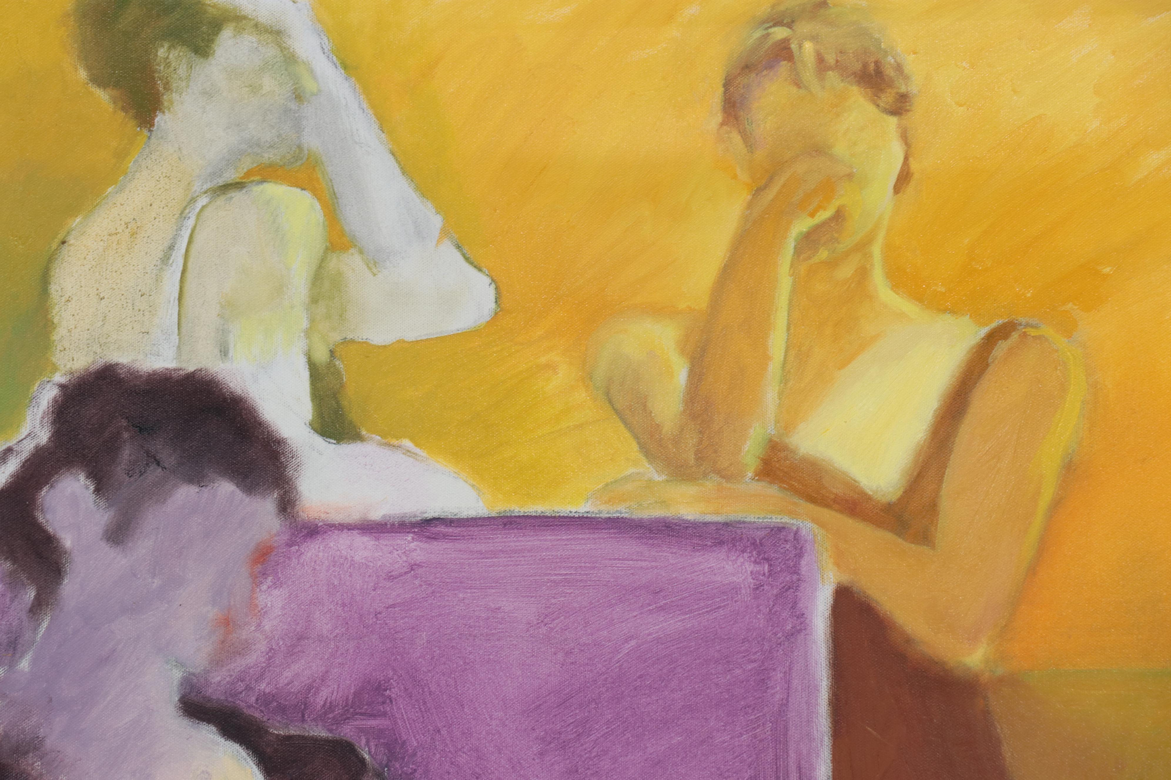 Estelle Laibson Large-Scale Oil Painting of Dancers on Break, Late 20th Century