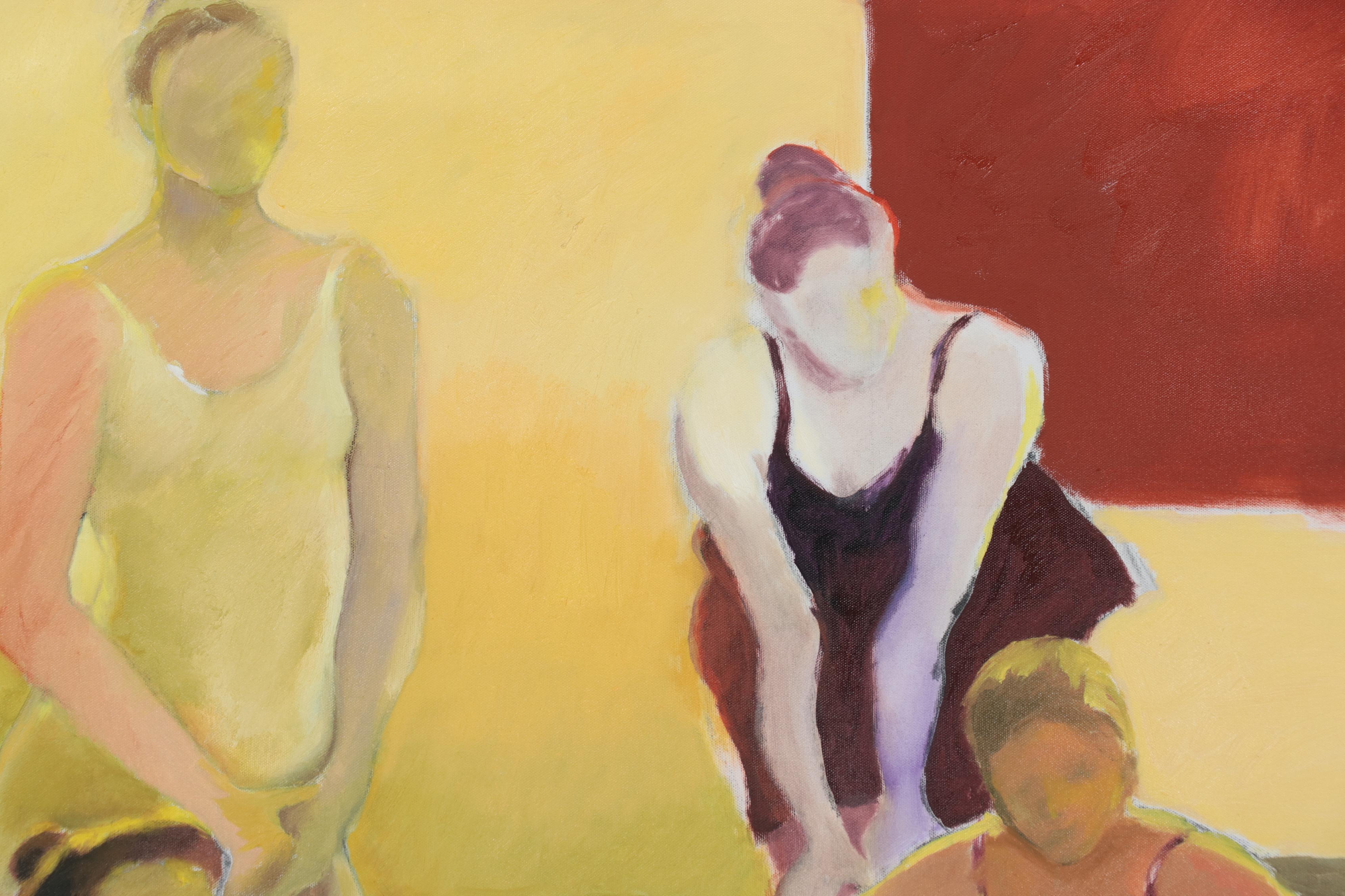 Estelle Laibson Large-Scale Oil Painting of Dancers on Break, Late 20th Century