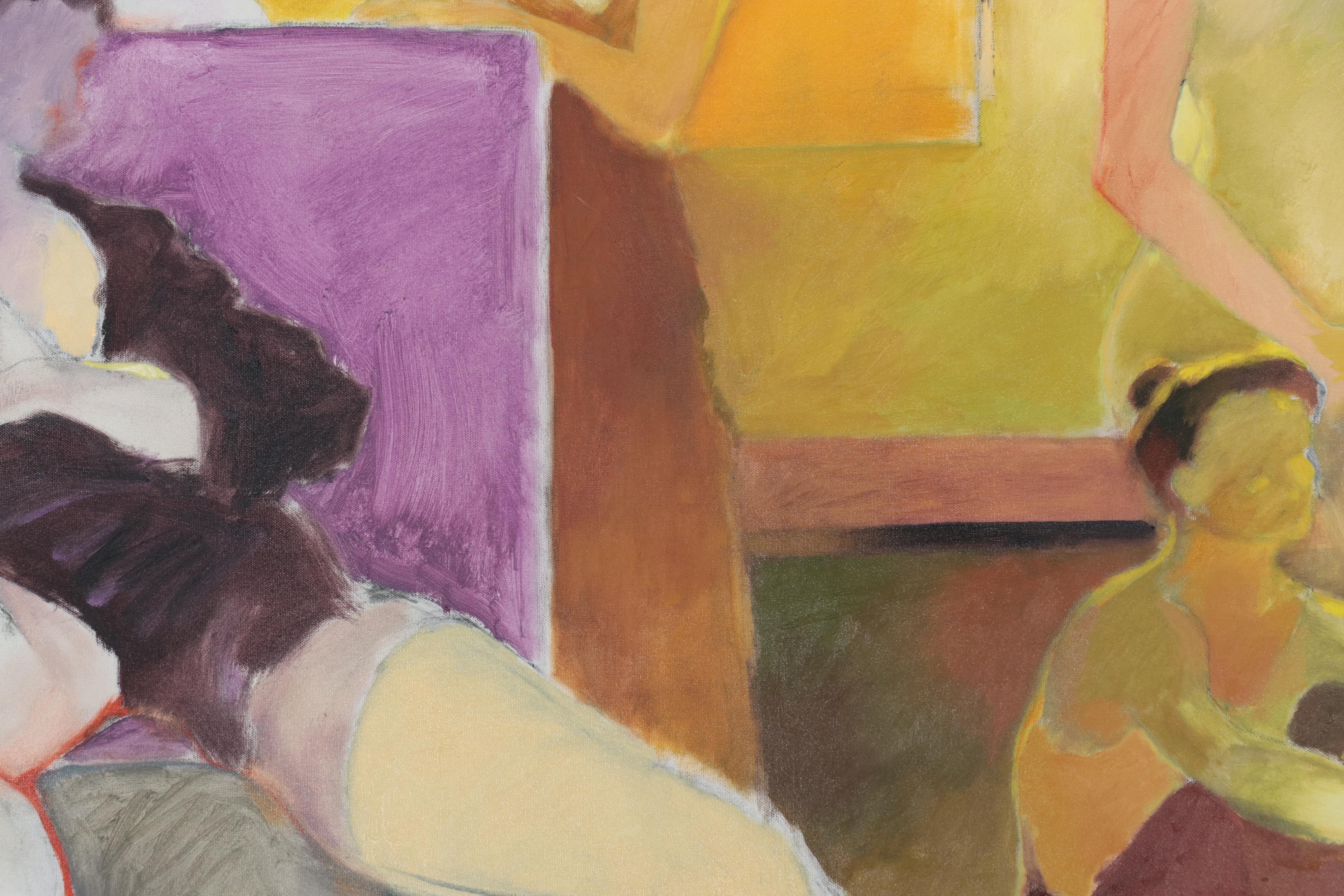Estelle Laibson Large-Scale Oil Painting of Dancers on Break, Late 20th Century