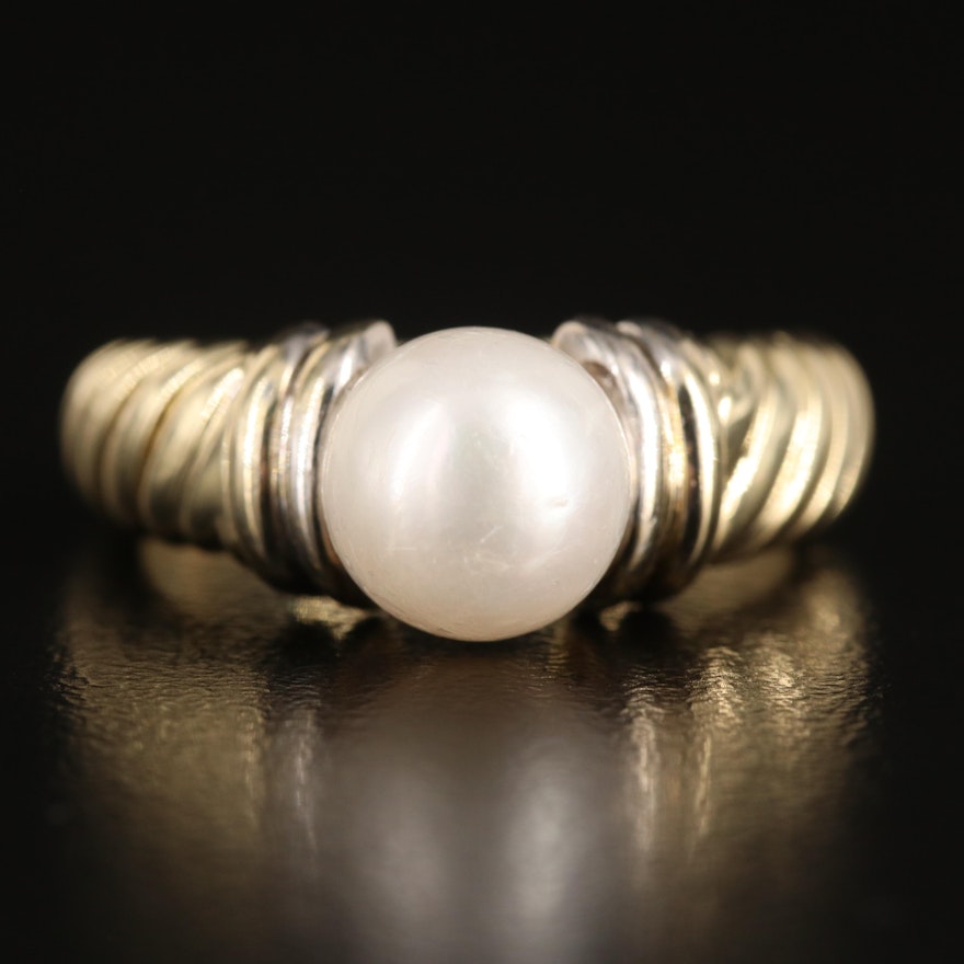 14K Pearl Ring with Fluted Shoulders